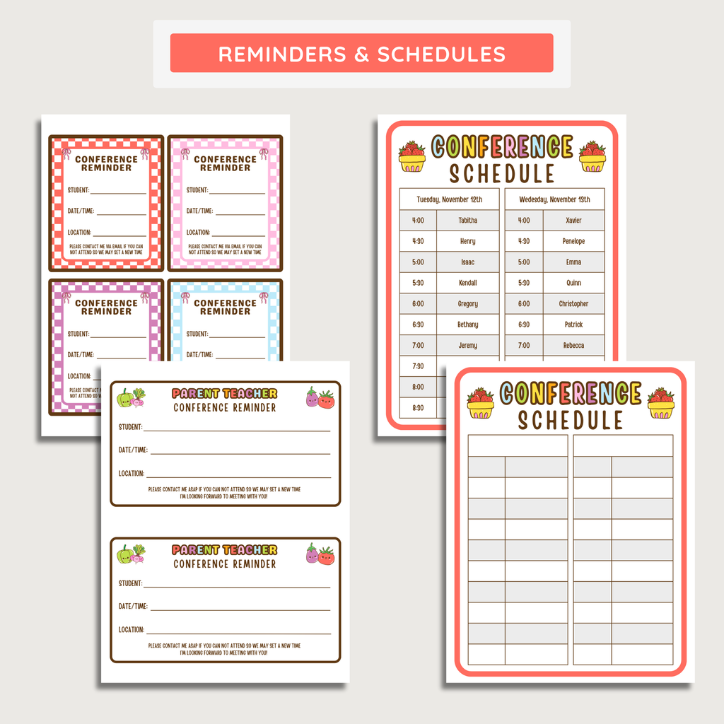 Parent Teacher Conference Documents: Farmer's Market Decor Theme, Editable Canva Template (Printable Digital Download)