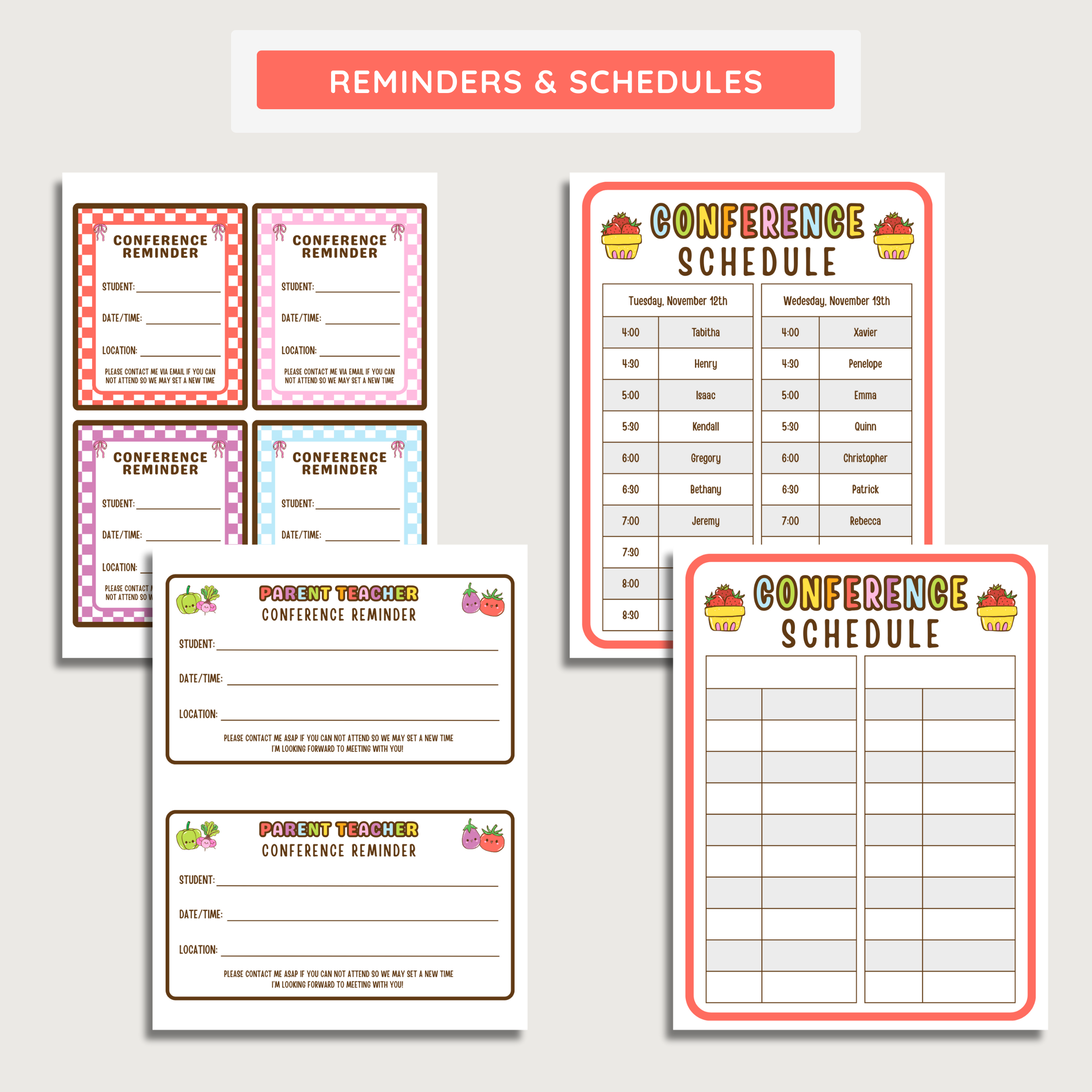 Parent Teacher Conference Documents: Farmer's Market Decor Theme, Editable Canva Template (Printable Digital Download)