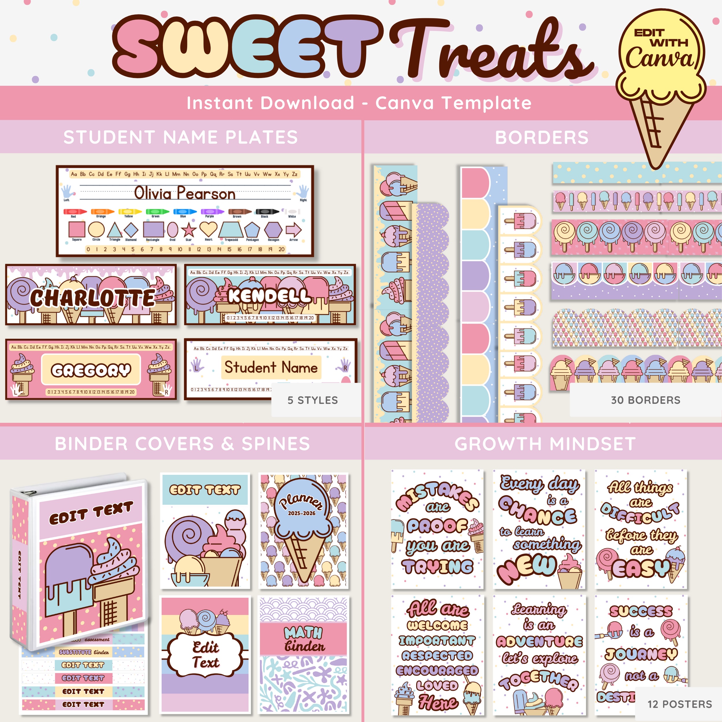 Sweet Treats Classroom Decor Bundle, Ice Cream Theme Teacher Decorations, Pastel Classroom Posters & Decor, Bulletin Board Display Kits