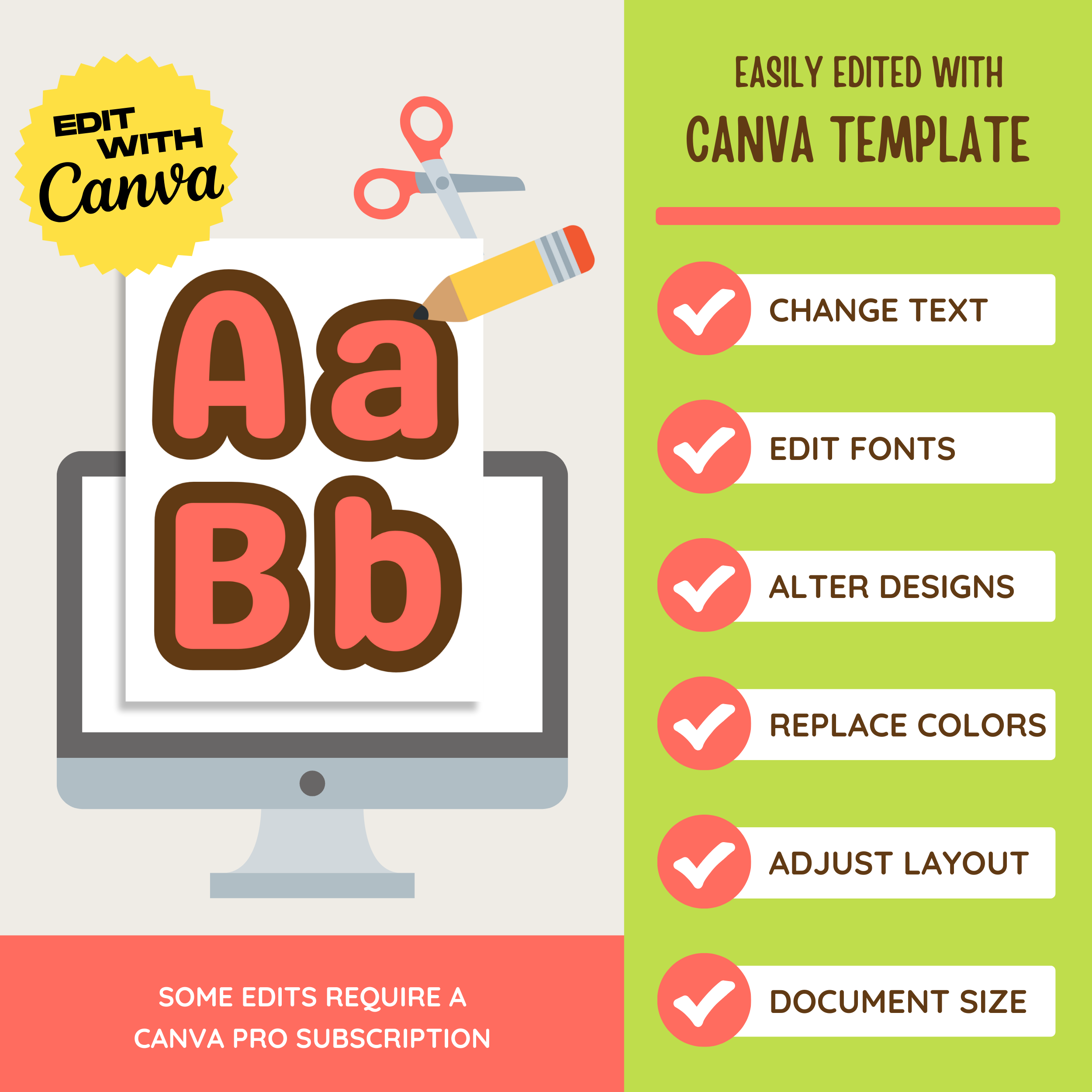 Bright Printable Display Bulletin Board Letters: Farmer's Market Decor Theme, Editable Canva Template (Digital Download)