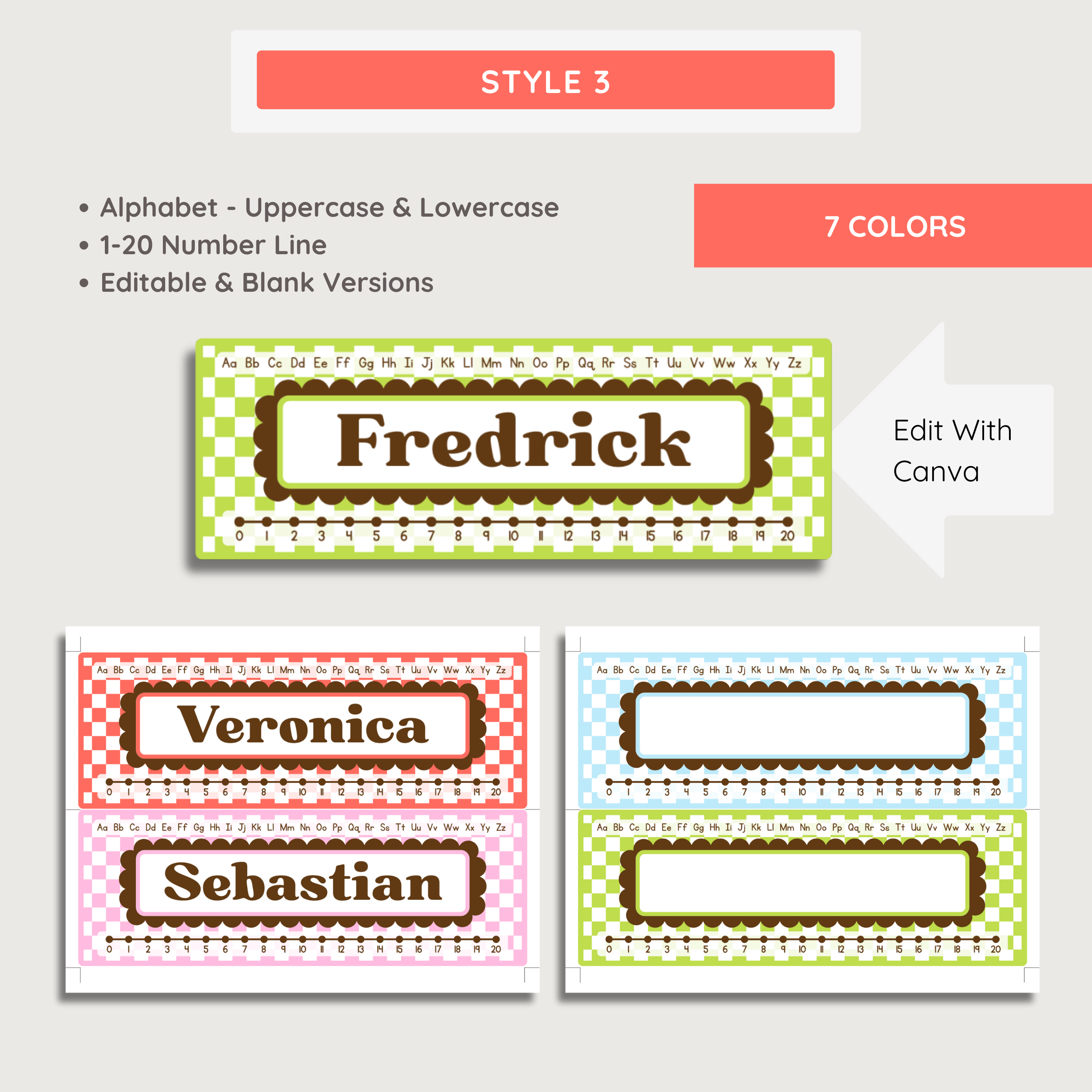 Printable Student Name Desk Tag Plates: Elementary Kids Desk Labels, Farmer's Market Classroom Decor Theme, Editable Template (Digital Download)