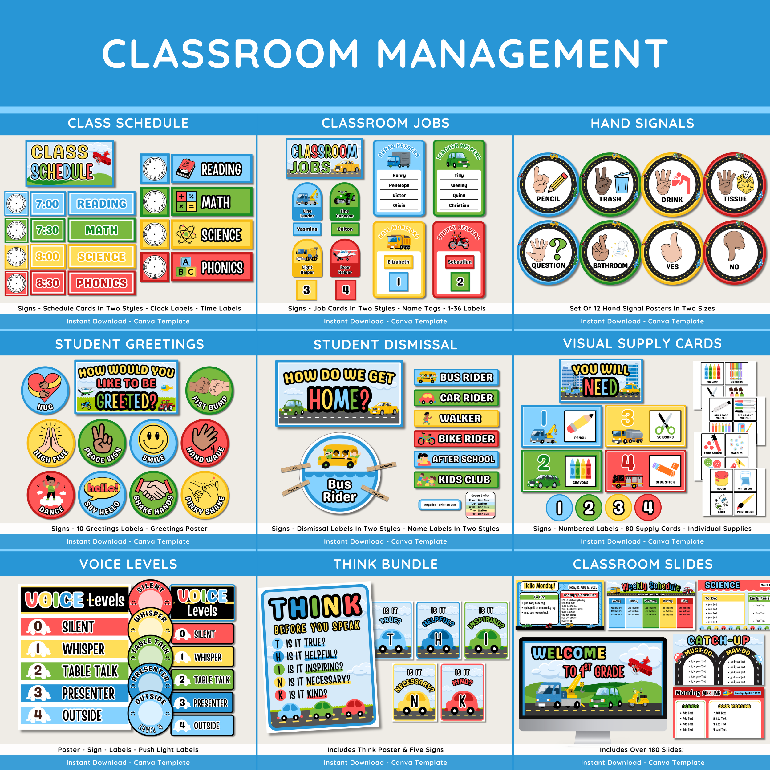Transportation Classroom Decor Bundle: Vehicles Things That Go Display Theme, Editable Canva Template, Printable Digital Download