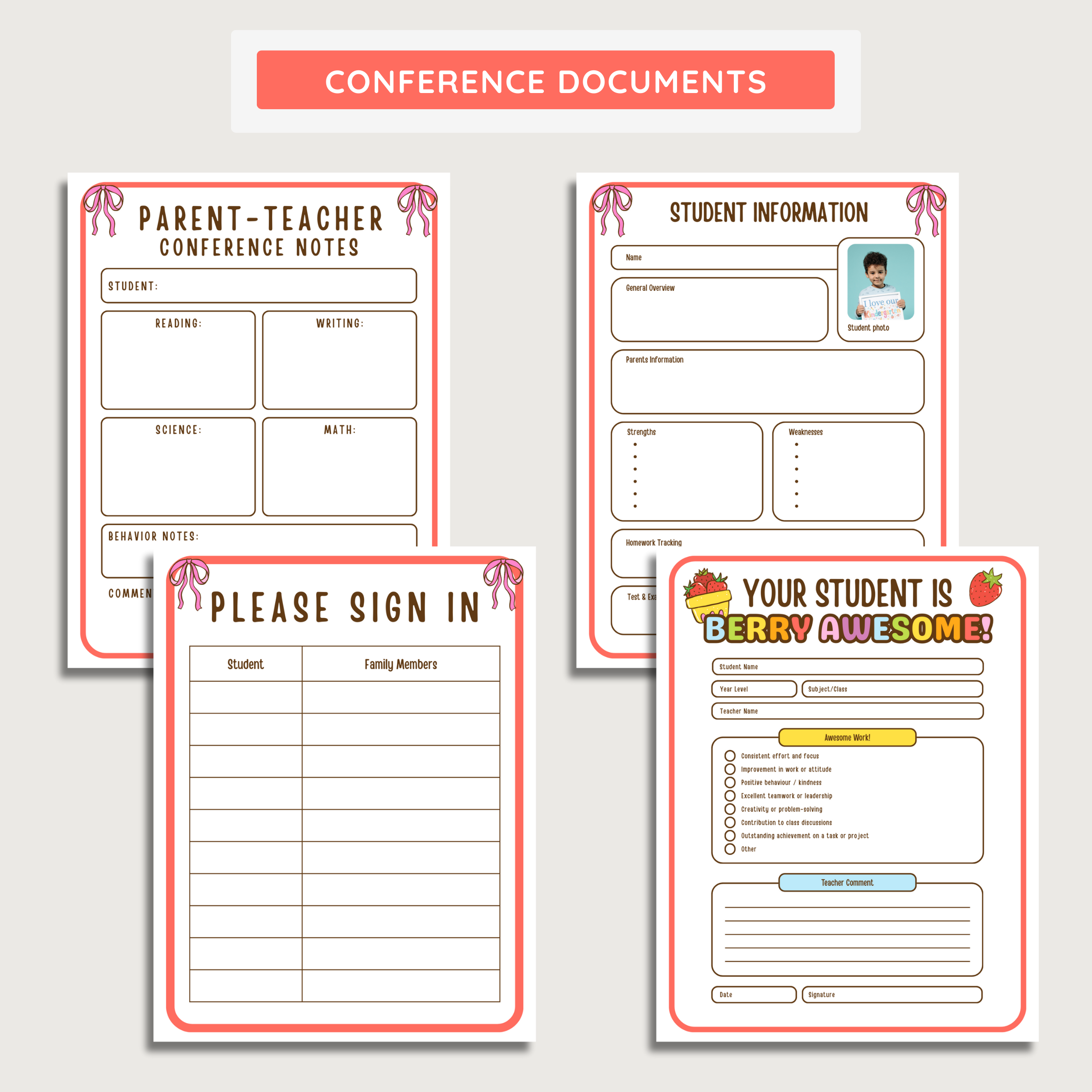 Parent Teacher Conference Documents: Farmer's Market Decor Theme, Editable Canva Template (Printable Digital Download)