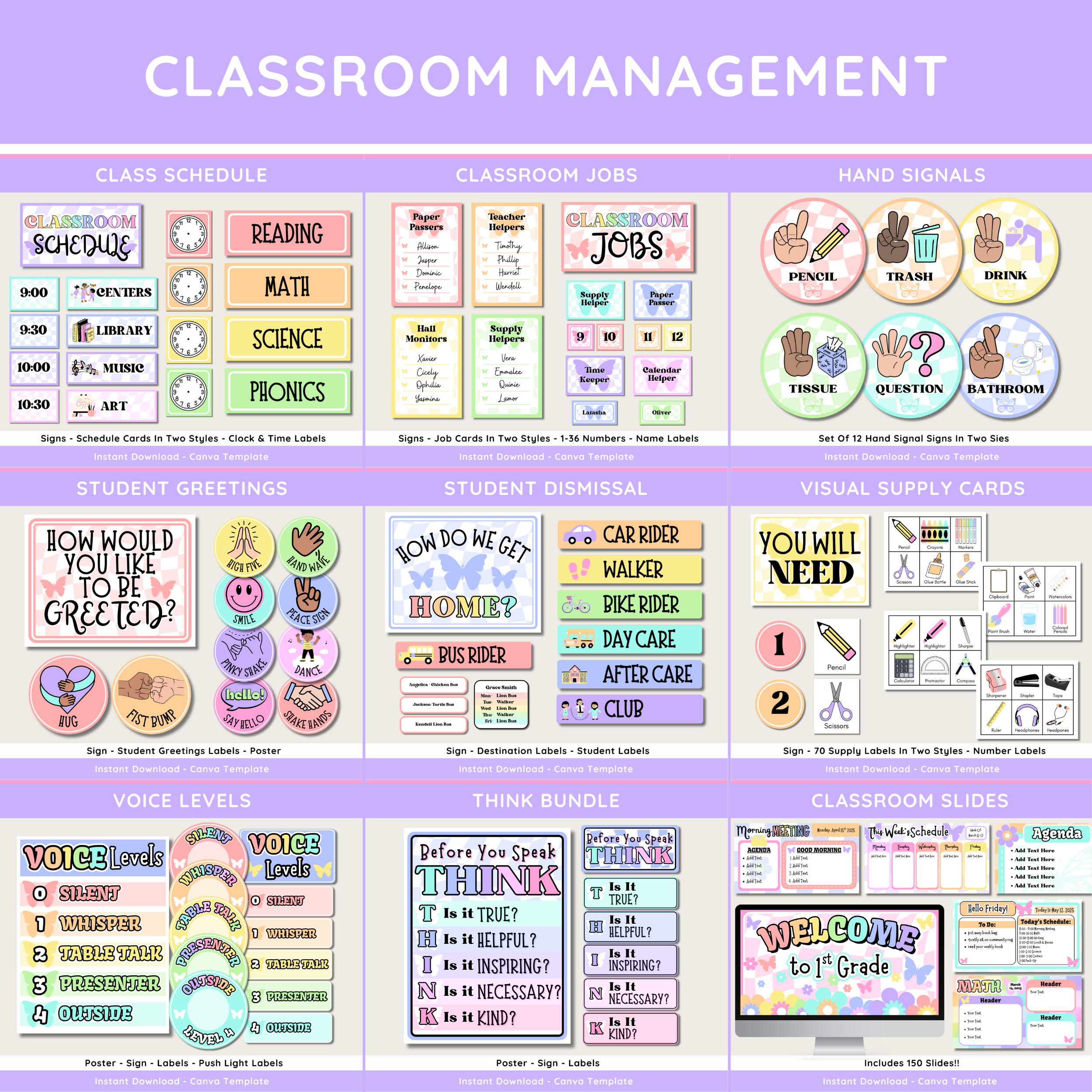 Butterfly Classroom Decor Bundle: Pastel Floral Butterfly Theme, Editable Canva Template, Printable Digital Download