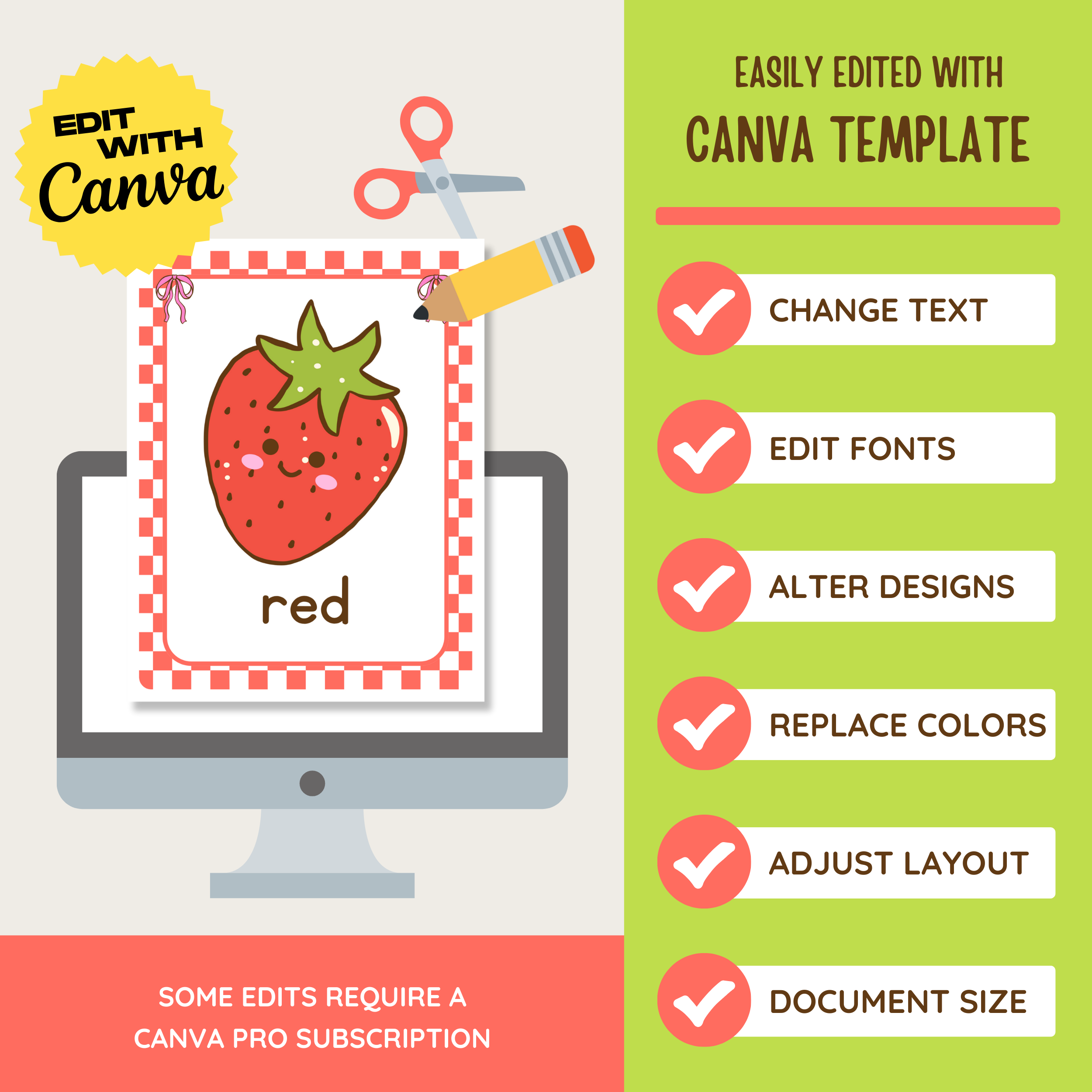 Fruit Printable Color Posters: Farmer's Market Classroom Decor Theme, Editable Canva Template (Digital Download)