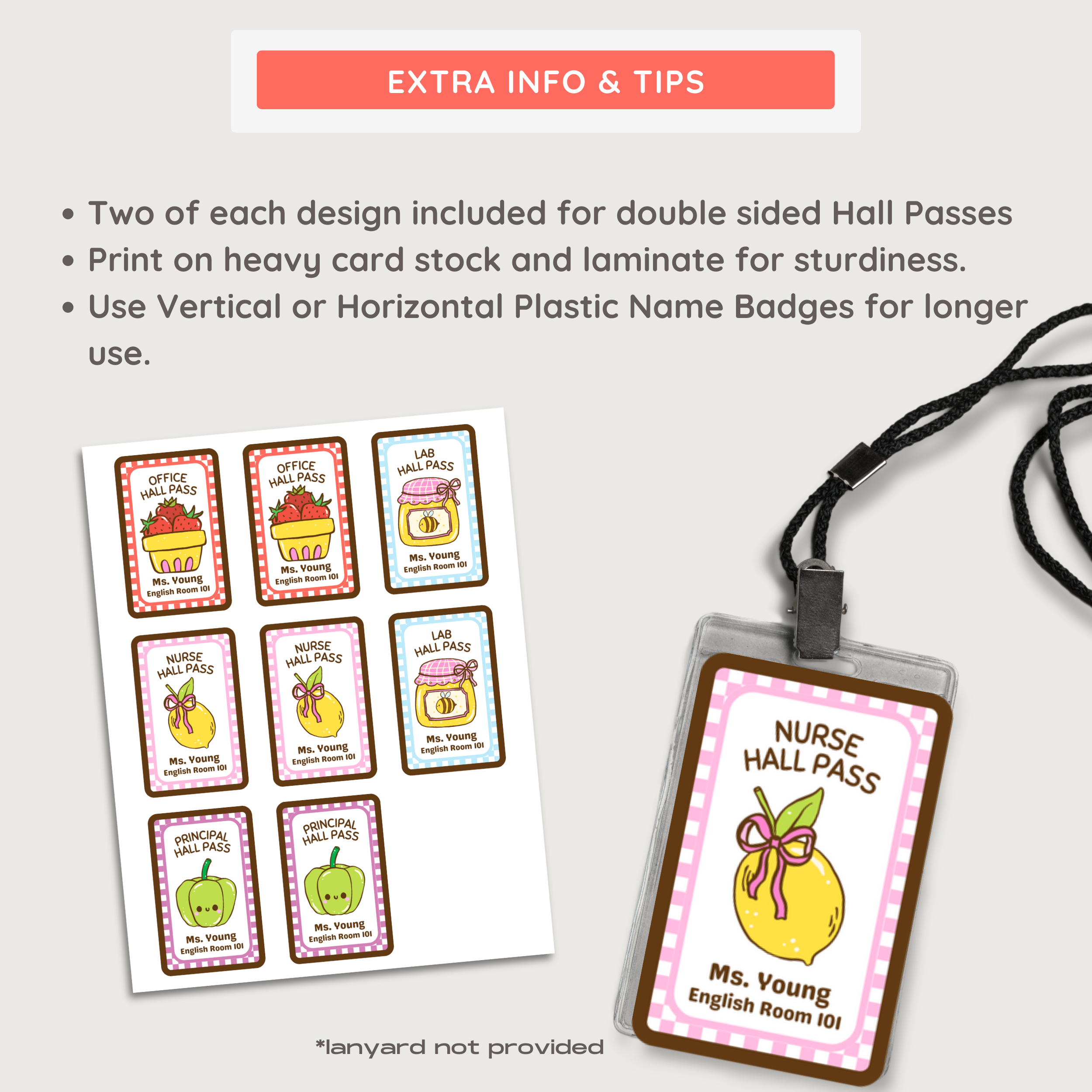Printable Hall Passes: Farmer's Market Classroom Decor Theme, Editable Template (Digital Download)