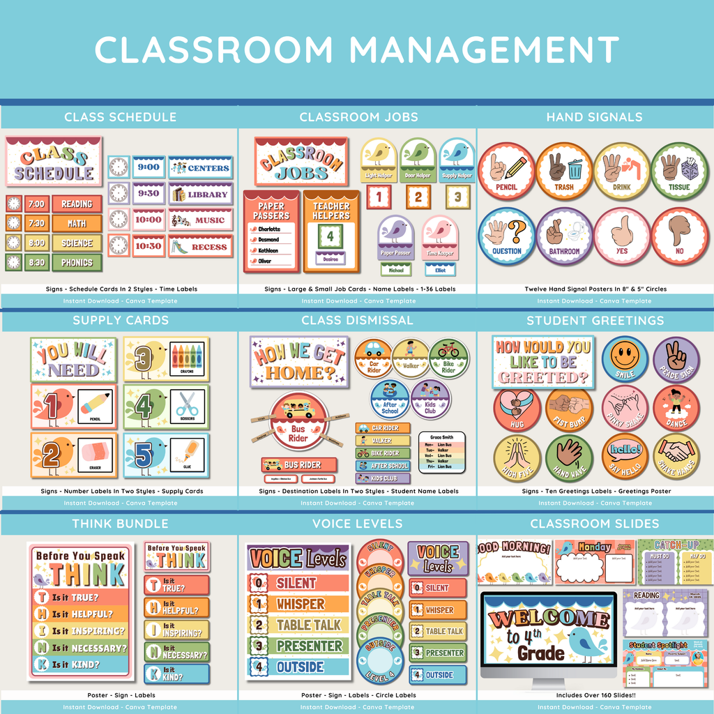 Retro Groovy Chicks Classroom Decor Bundle Theme: Editable Teacher Canva Templates, Printable Digital Download