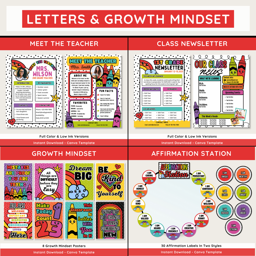 Bold Happy Rainbow Classroom Decor Bundle: Editable Printable Posters (Canva Template Digital Download), Happy Brights Teacher Decor Theme