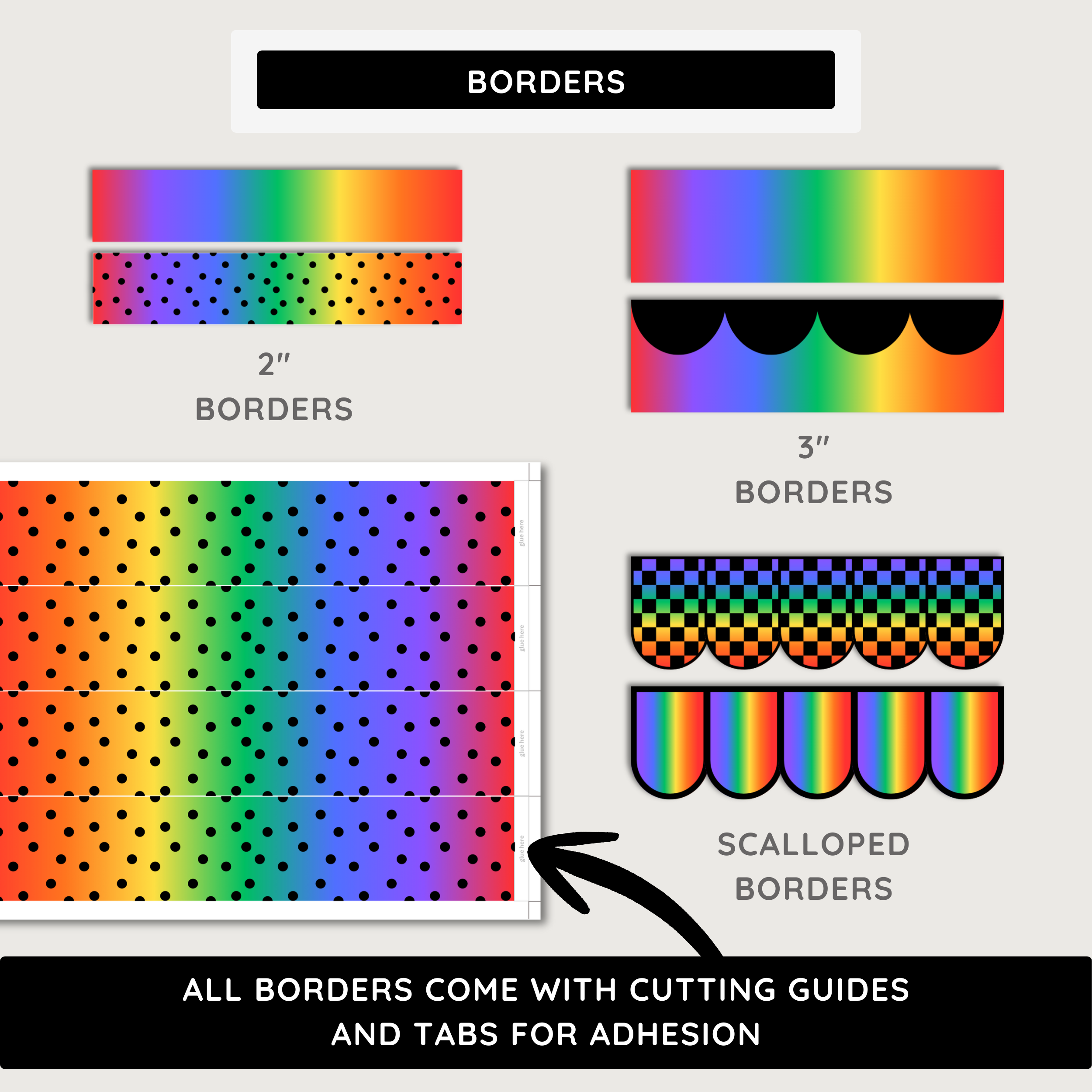 Rainbow Bulletin Board Display Kit: Printable Colorful Borders & Banners, Classroom Decor, Instant Download