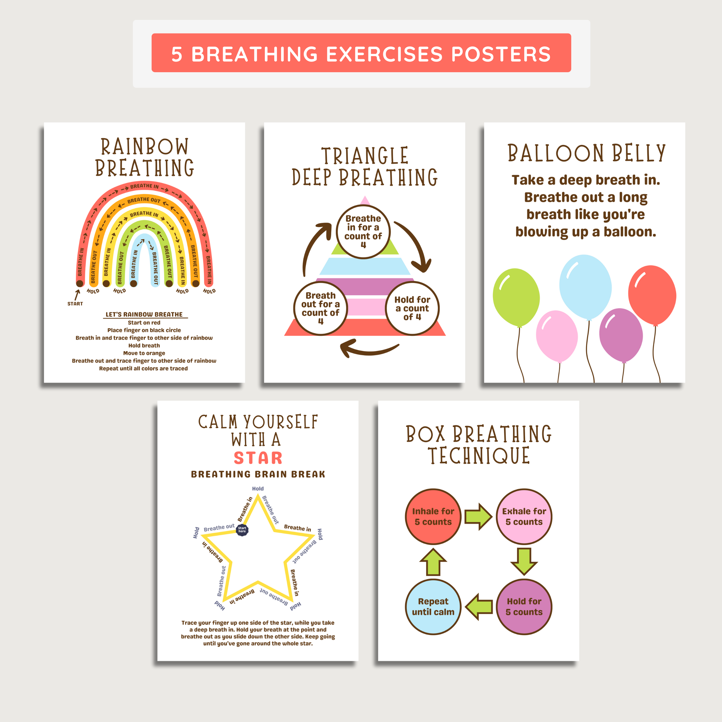 Calming Corner Posters & Breathing Techniques: Farmer's Market Decor Theme, Editable Canva Template (Digital Download)