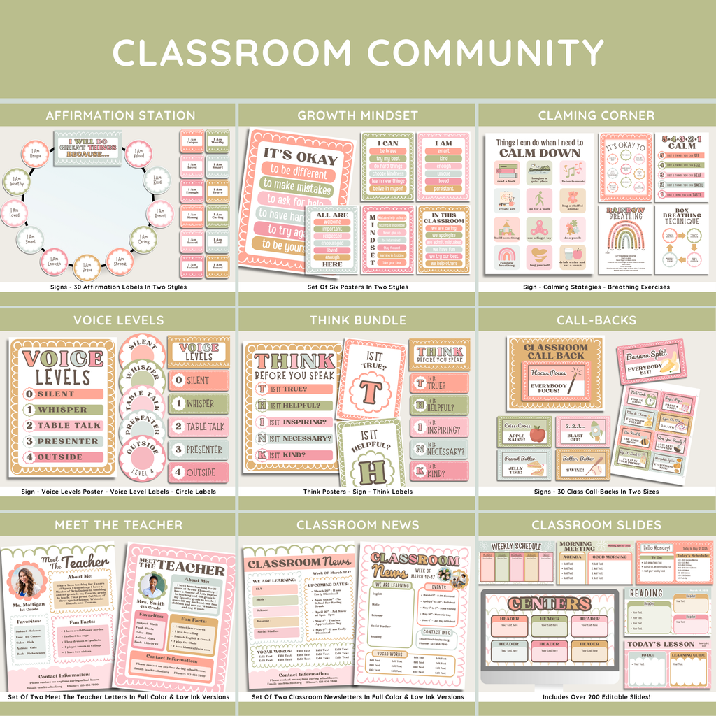 Bold Pastel Printable Classroom Decor Bundle: Editable Teacher Complete Room Kit, Simple Modern Theme
