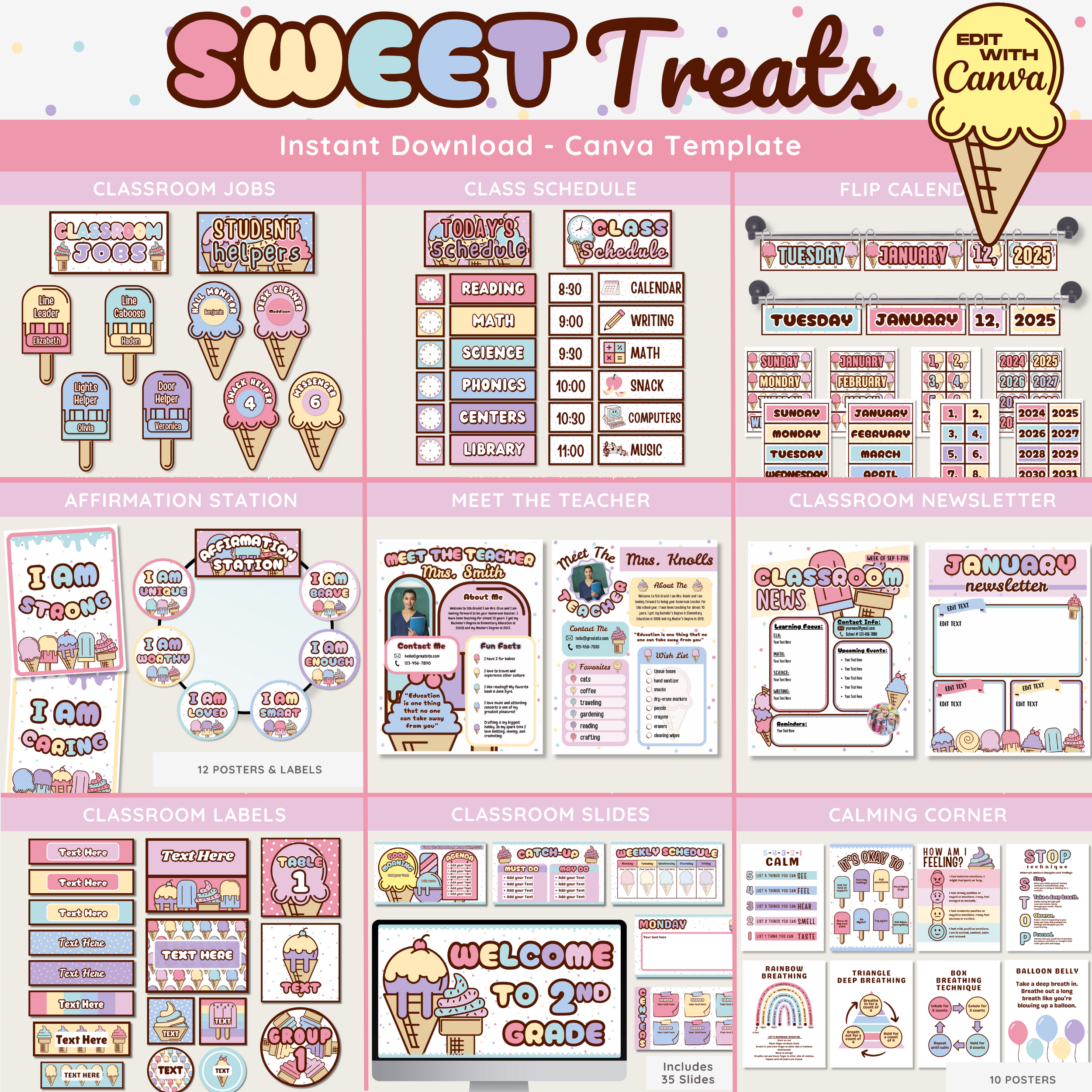 Sweet Treats Classroom Decor Bundle, Ice Cream Theme Teacher Decorations, Pastel Classroom Posters & Decor, Bulletin Board Display Kits