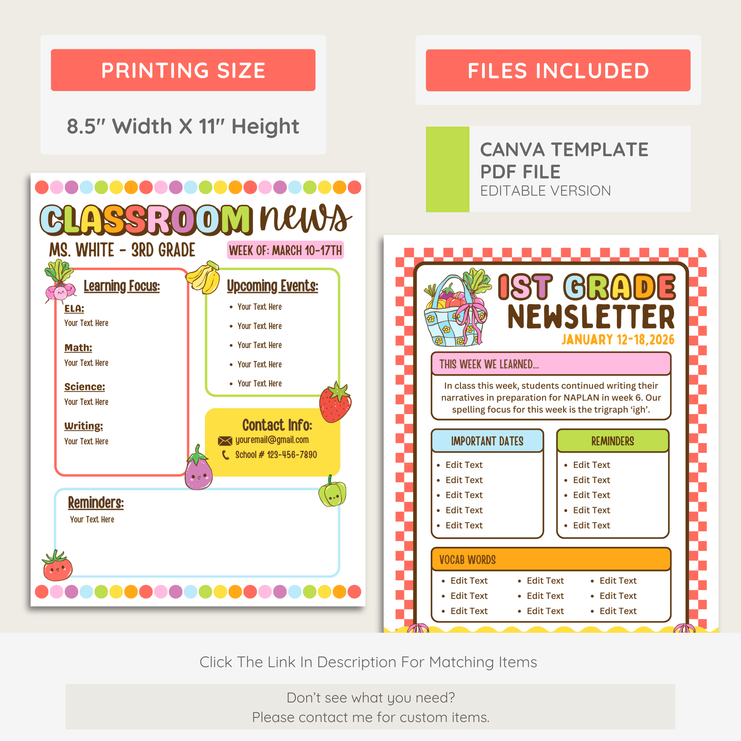 Printable Classroom Newsletter Editable Template: Farmer's Market School Decor Theme (Digital Download)