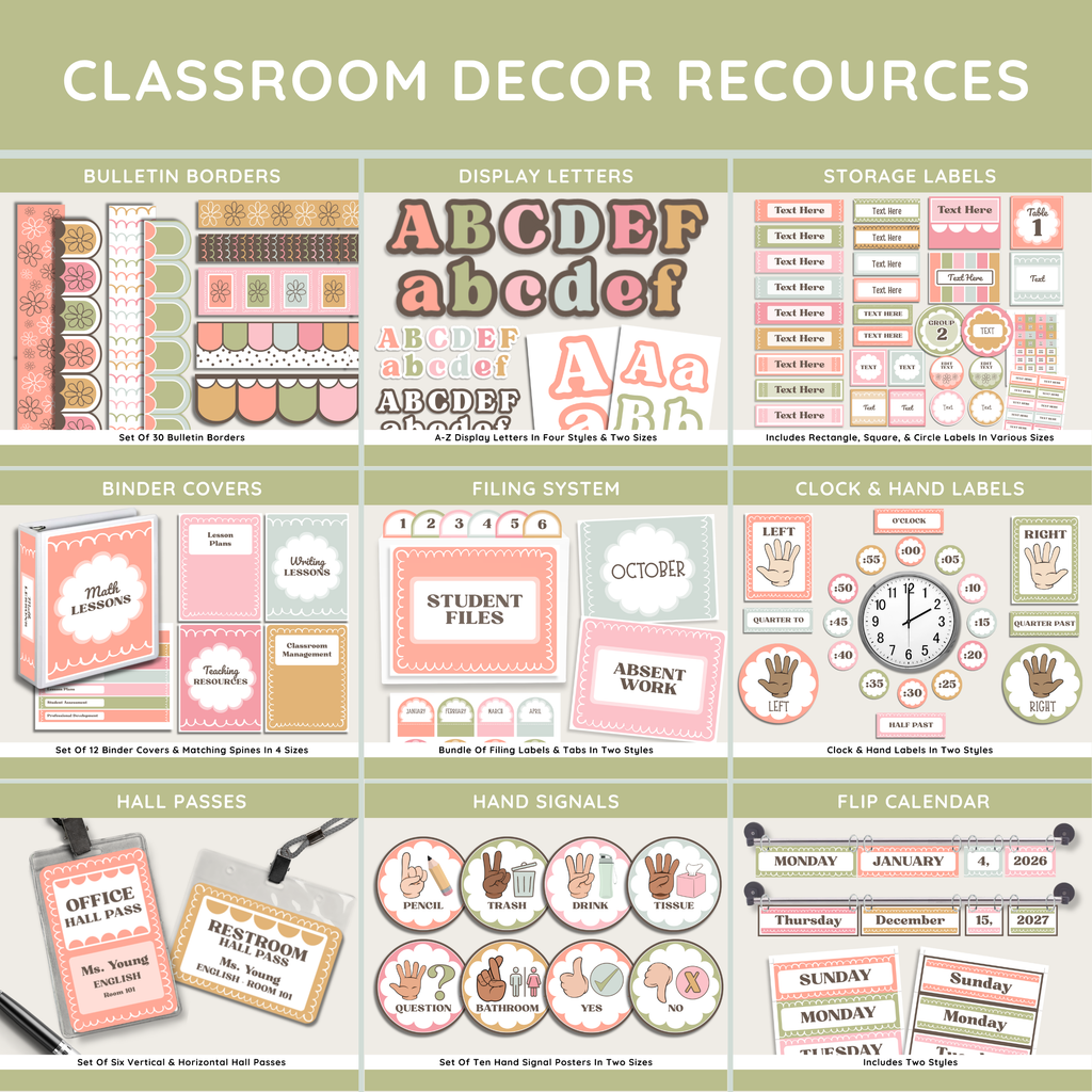 Bold Pastel Printable Classroom Decor Bundle: Editable Teacher Complete Room Kit, Simple Modern Theme