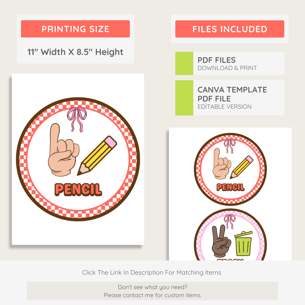Printable Hand Signal Posters: Farmer's Market Classroom Decor Theme, Editable Canva Template (Digital Download)