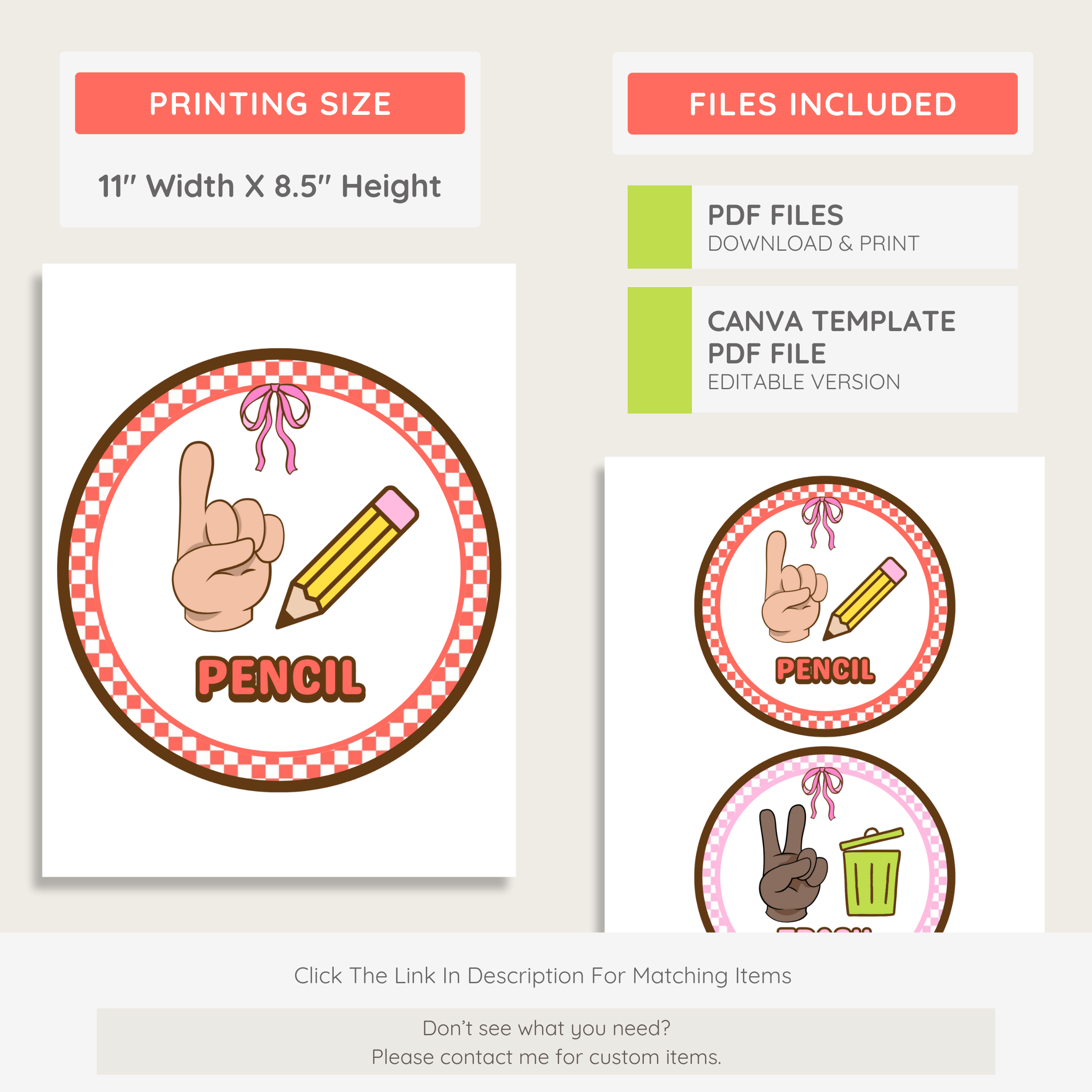 Printable Hand Signal Posters: Farmer's Market Classroom Decor Theme, Editable Canva Template (Digital Download)