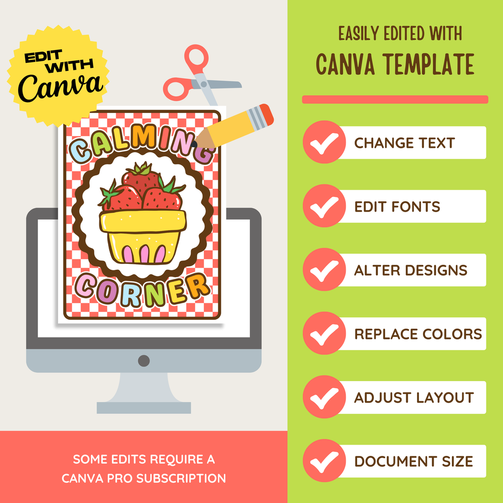Calming Corner Posters & Breathing Techniques: Farmer's Market Decor Theme, Editable Canva Template (Digital Download)