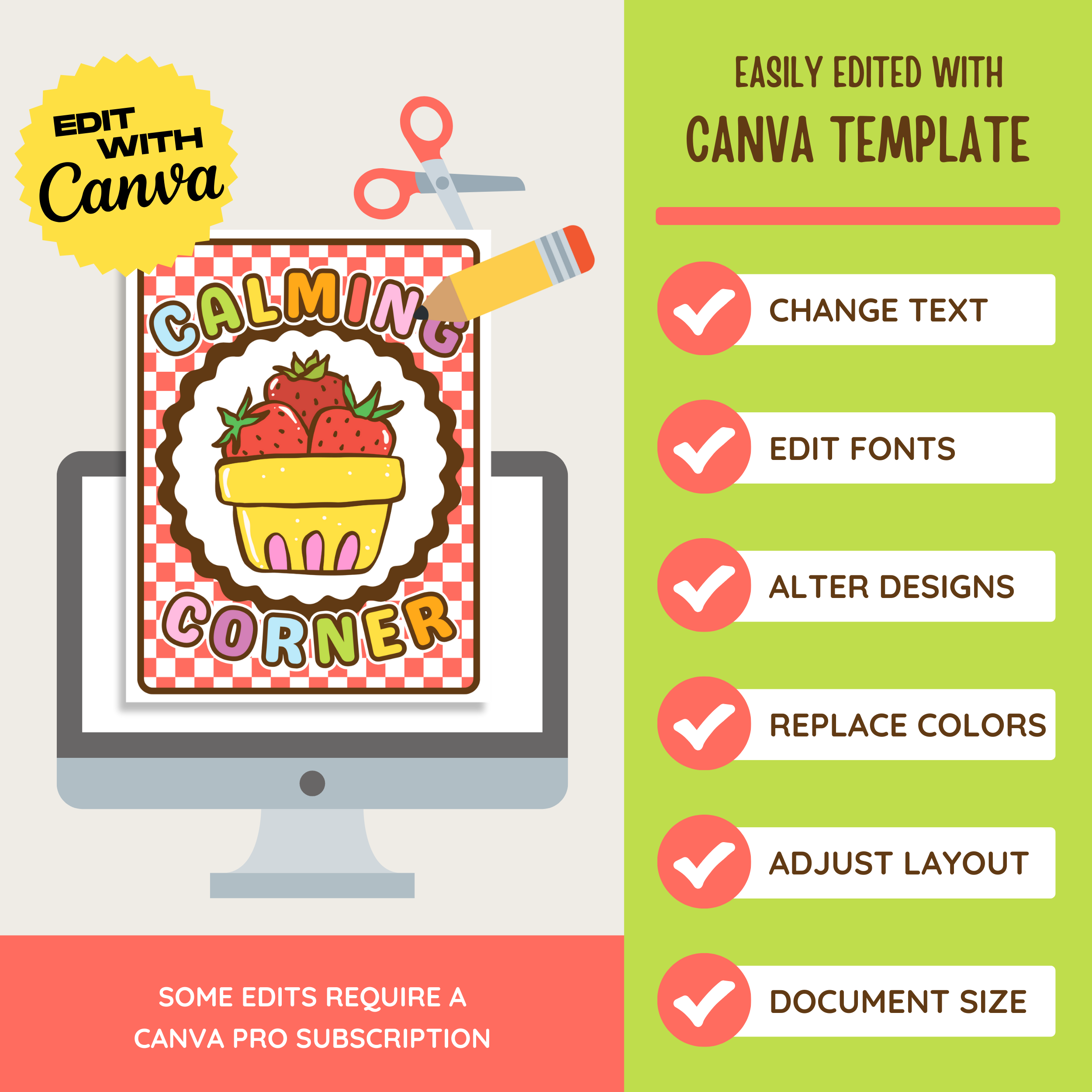 Calming Corner Posters & Breathing Techniques: Farmer's Market Decor Theme, Editable Canva Template (Digital Download)