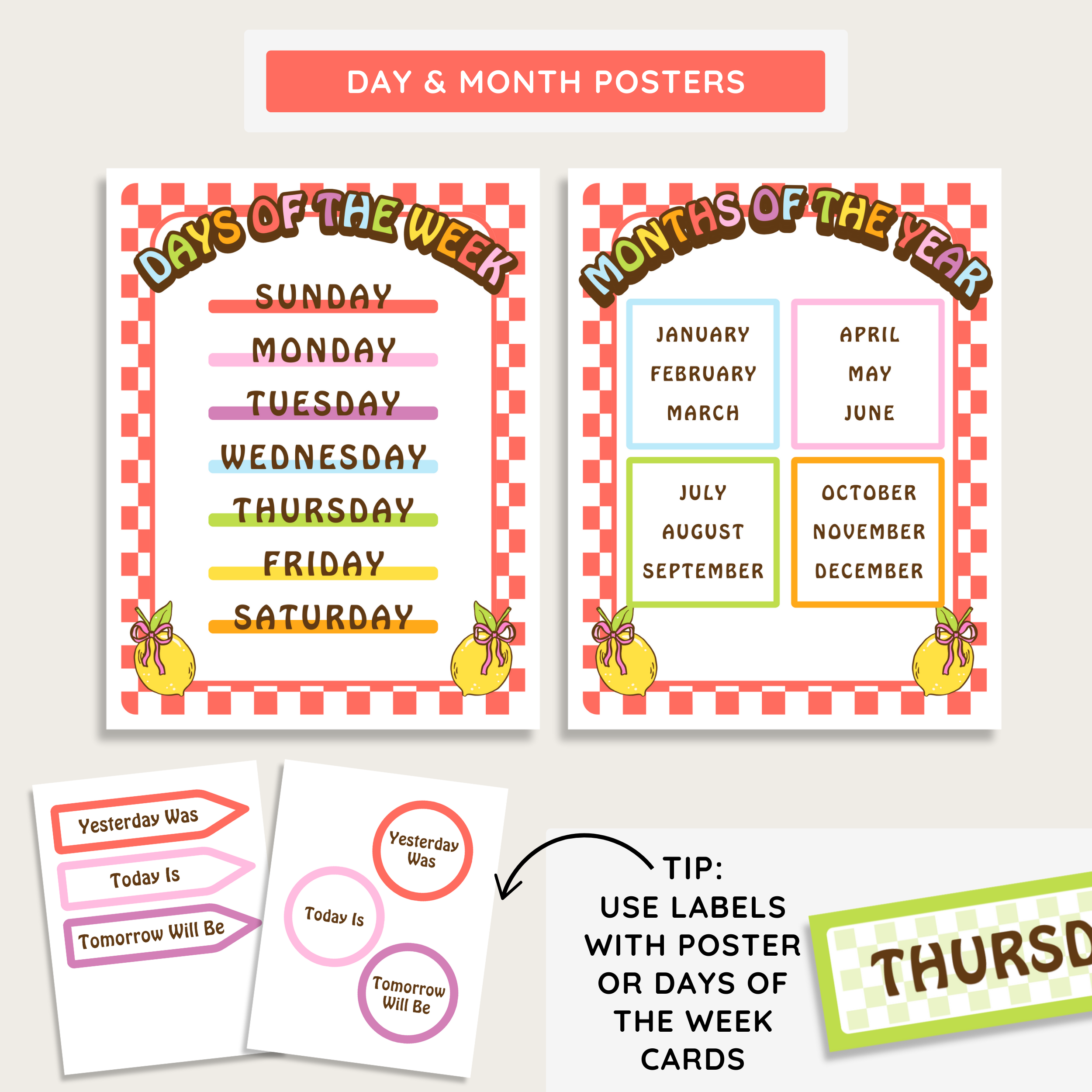 Elementary Printable Calendar Bulletin Board Bundle: Farmer's Market Classroom Decor Theme, Editable Canva Template
