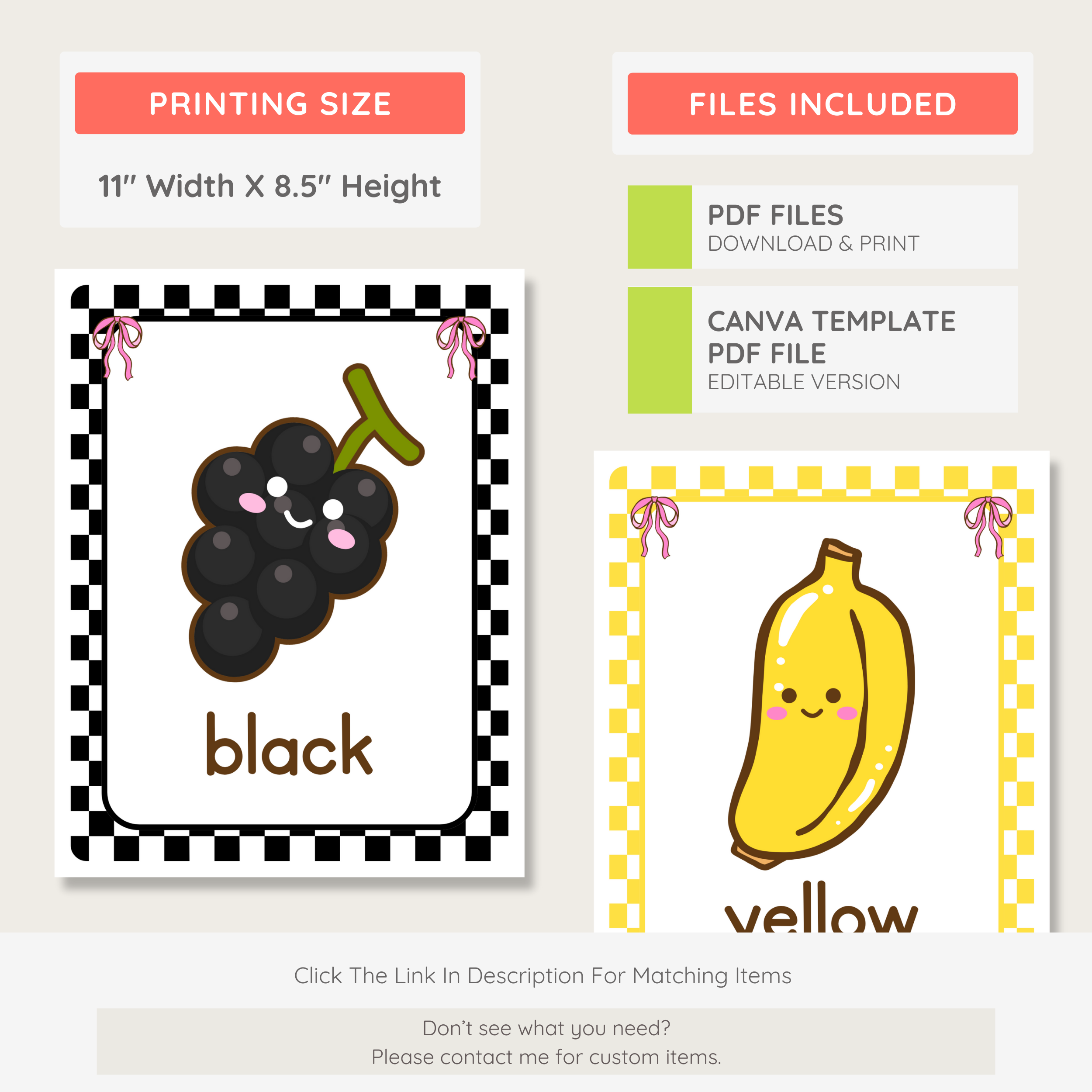 Fruit Printable Color Posters: Farmer's Market Classroom Decor Theme, Editable Canva Template (Digital Download)