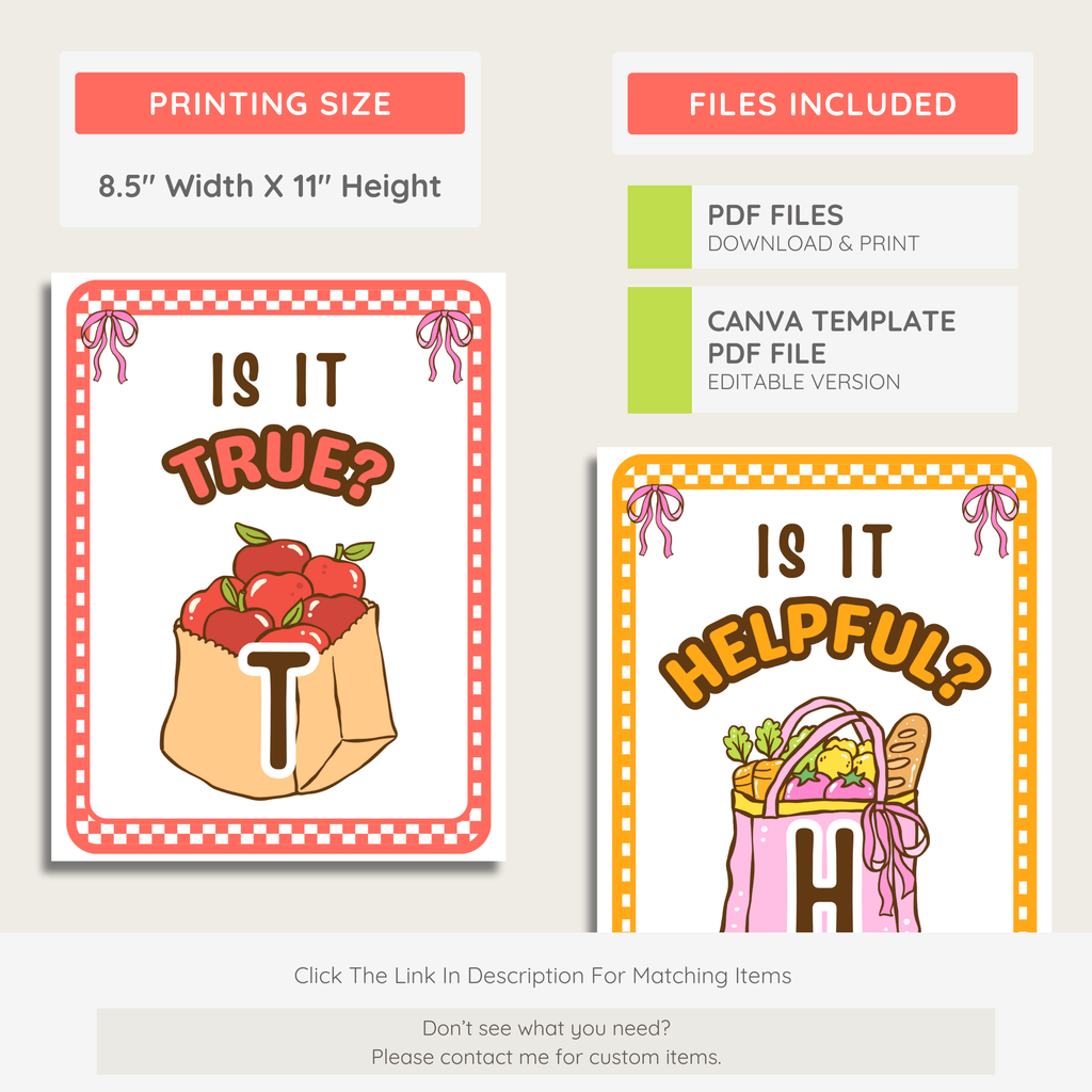 Think Before You Speak Classroom Posters: Farmer's Market Decor Theme, Editable Canva Template (Digital Download)