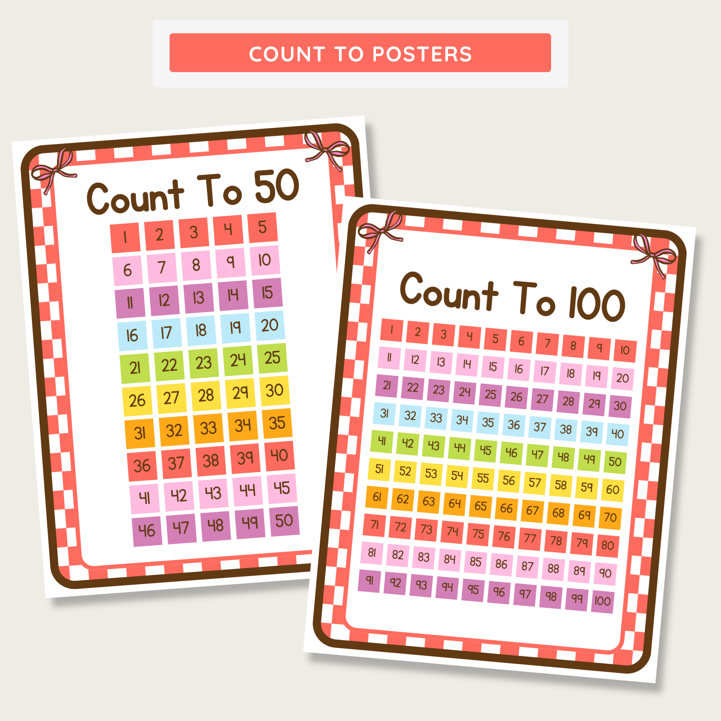 Printable Number Posters: Ten Frame, Skip Counting, Number Line, Farmer's Market Theme, Editable Canva Template