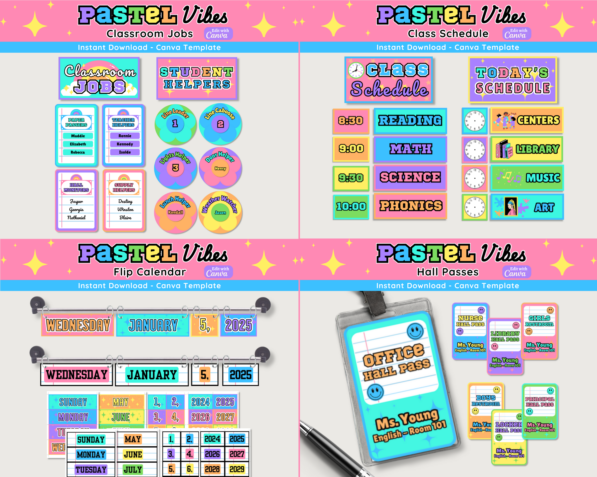 Pastel Happy Sports Classroom Decor Bundle Theme: Editable Printable Displays & Teacher Organizational Materials (Canva Digital Download)