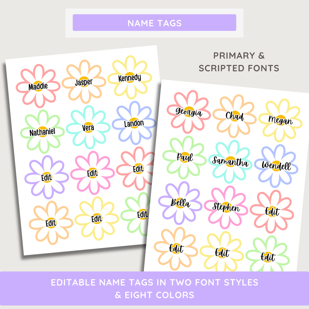 Blooming Daisy Pastel Summer Bulletin Board, Back To School Display Kit, Printable PDF, Canva Template