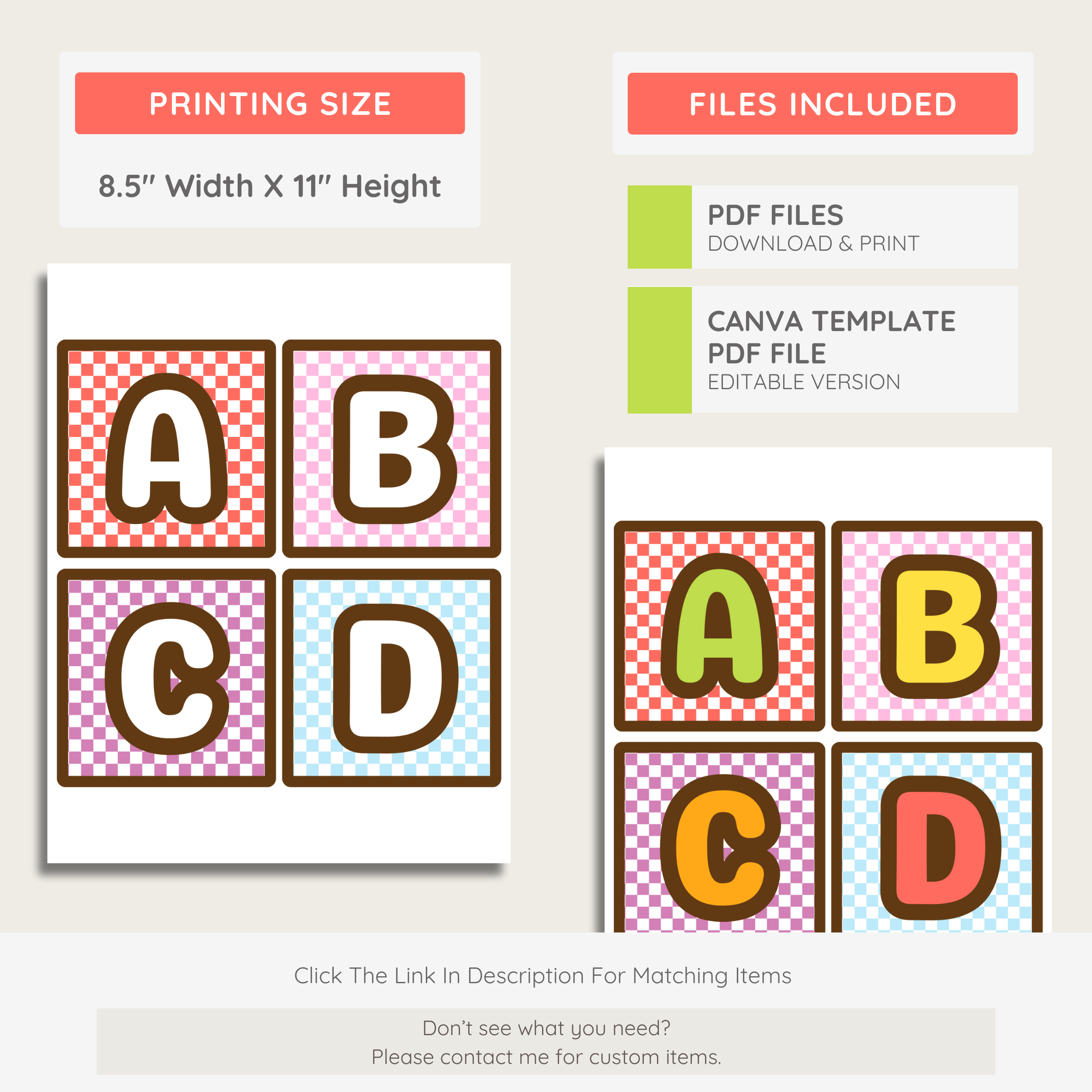 Bright Printable Display Bulletin Board Letters: Farmer's Market Decor Theme, Editable Canva Template (Digital Download)