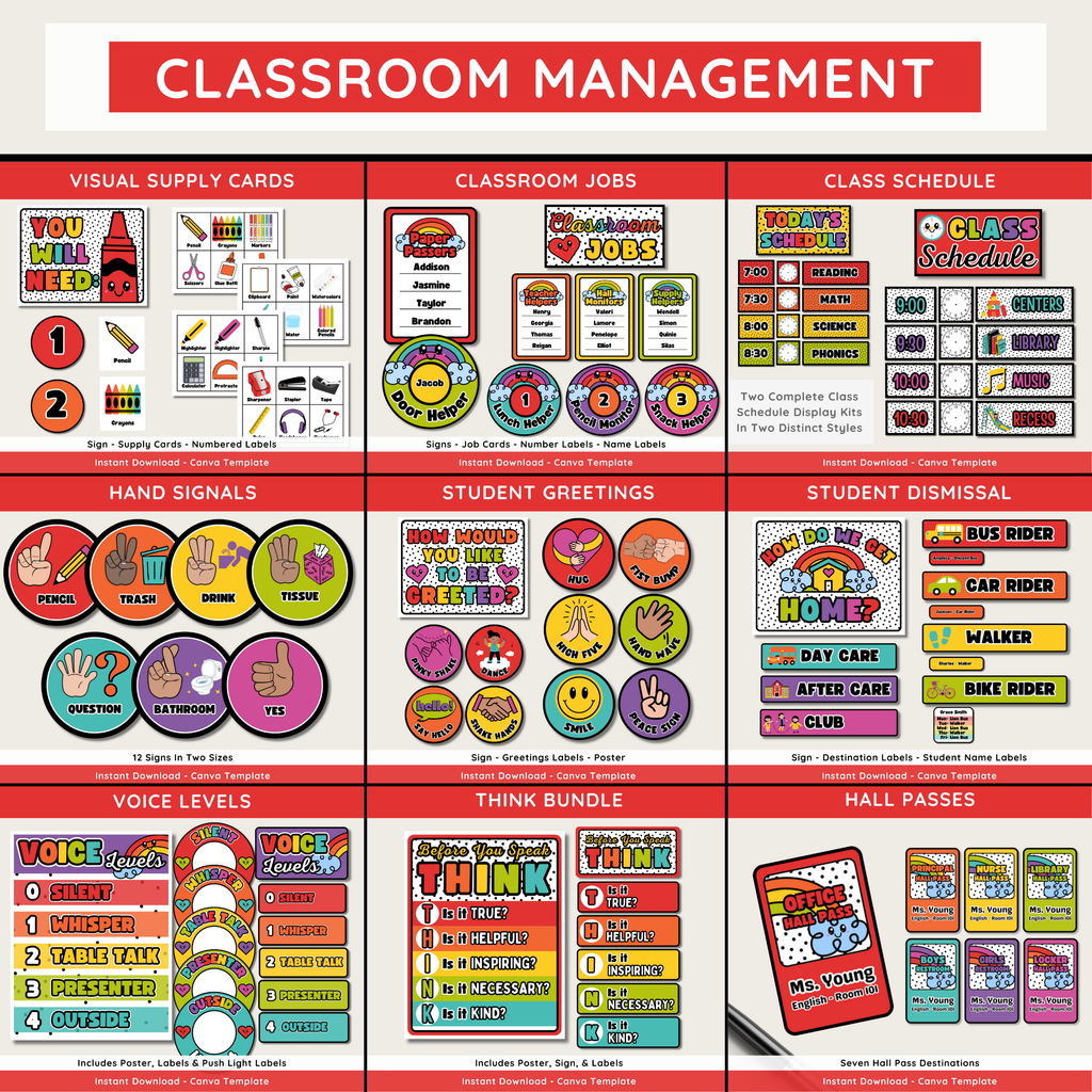 Bold Happy Rainbow Classroom Decor Bundle: Editable Printable Posters (Canva Template Digital Download), Happy Brights Teacher Decor Theme