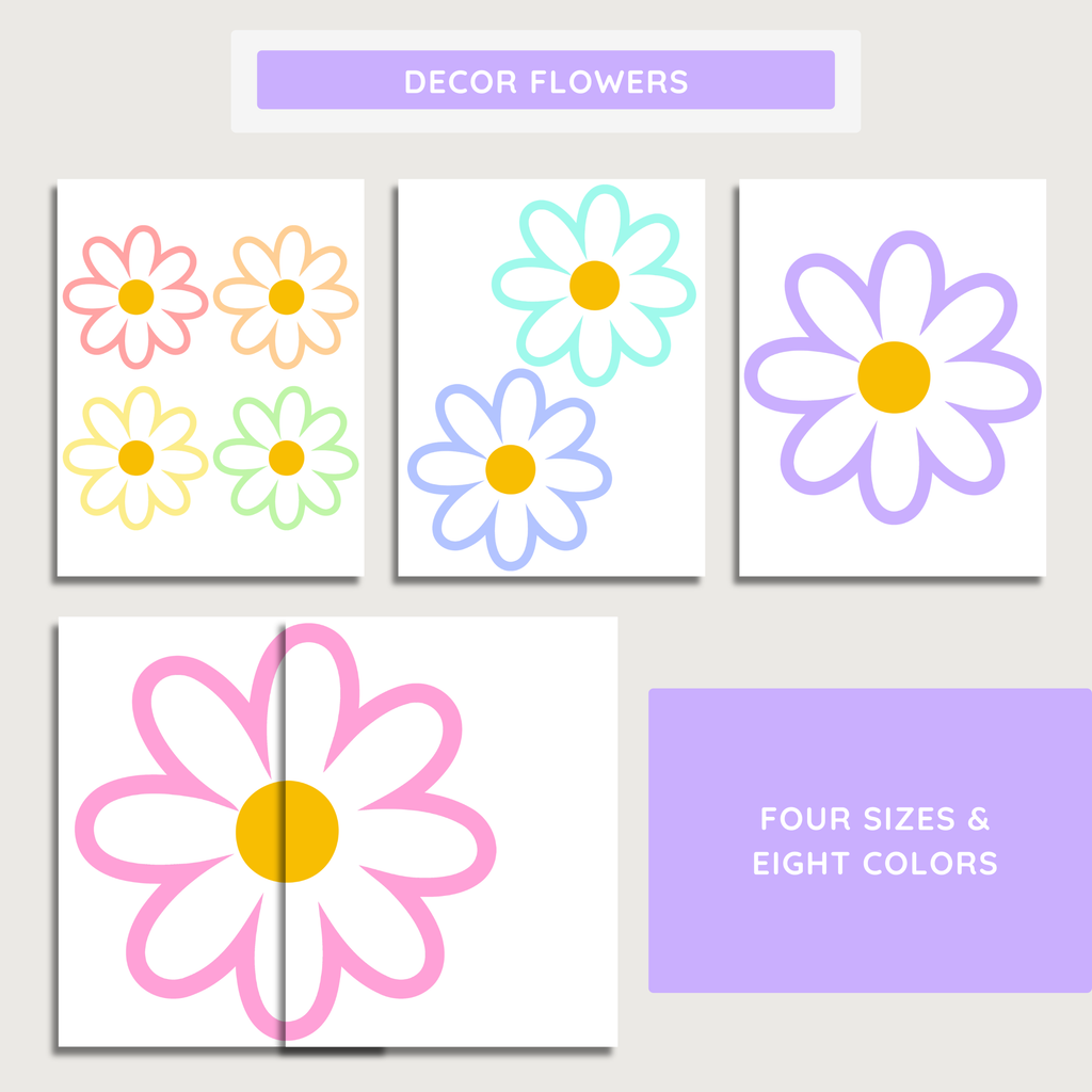 Blooming Daisy Pastel Summer Bulletin Board, Back To School Display Kit, Printable PDF, Canva Template