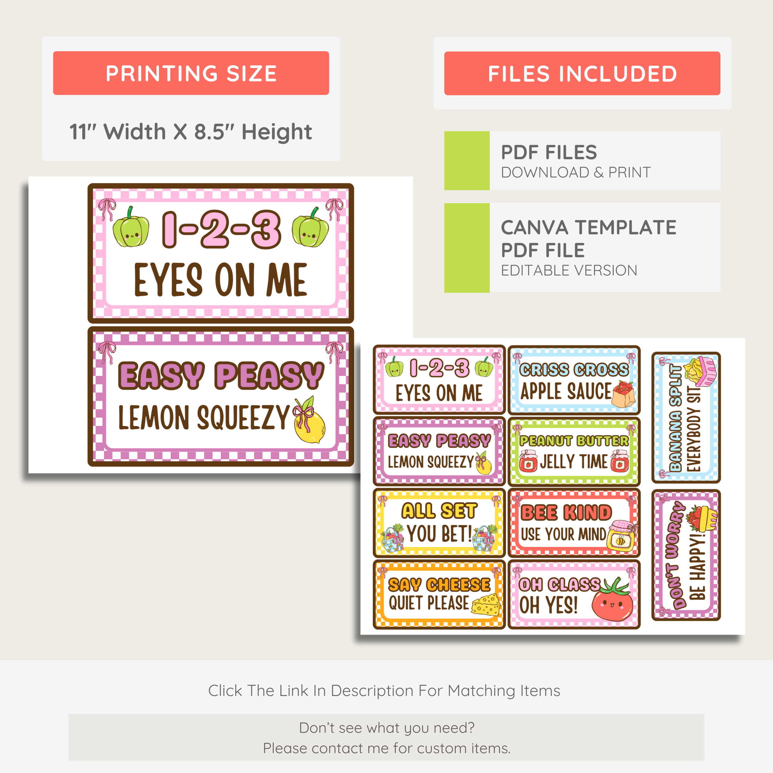 Classroom Teacher Call Backs: Call & Response Labels, Farmer's Market Decor Theme, Editable Canva Template (Digital Download)