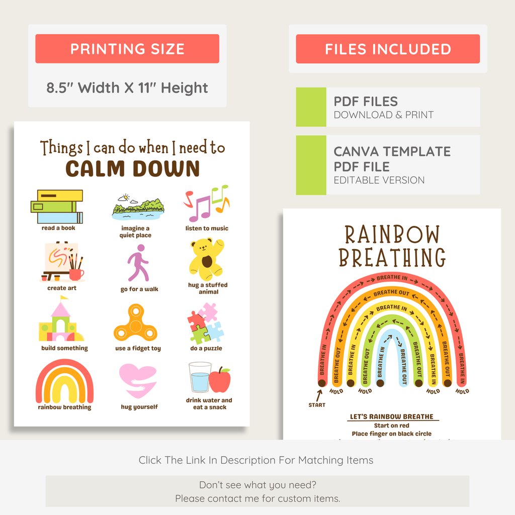 Calming Corner Posters & Breathing Techniques: Farmer's Market Decor Theme, Editable Canva Template (Digital Download)