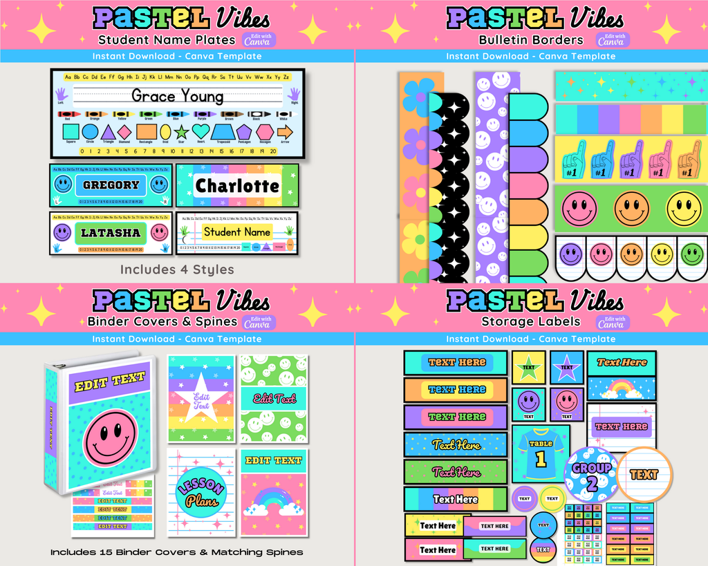 Pastel Happy Sports Classroom Decor Bundle Theme: Editable Printable Displays & Teacher Organizational Materials (Canva Digital Download)