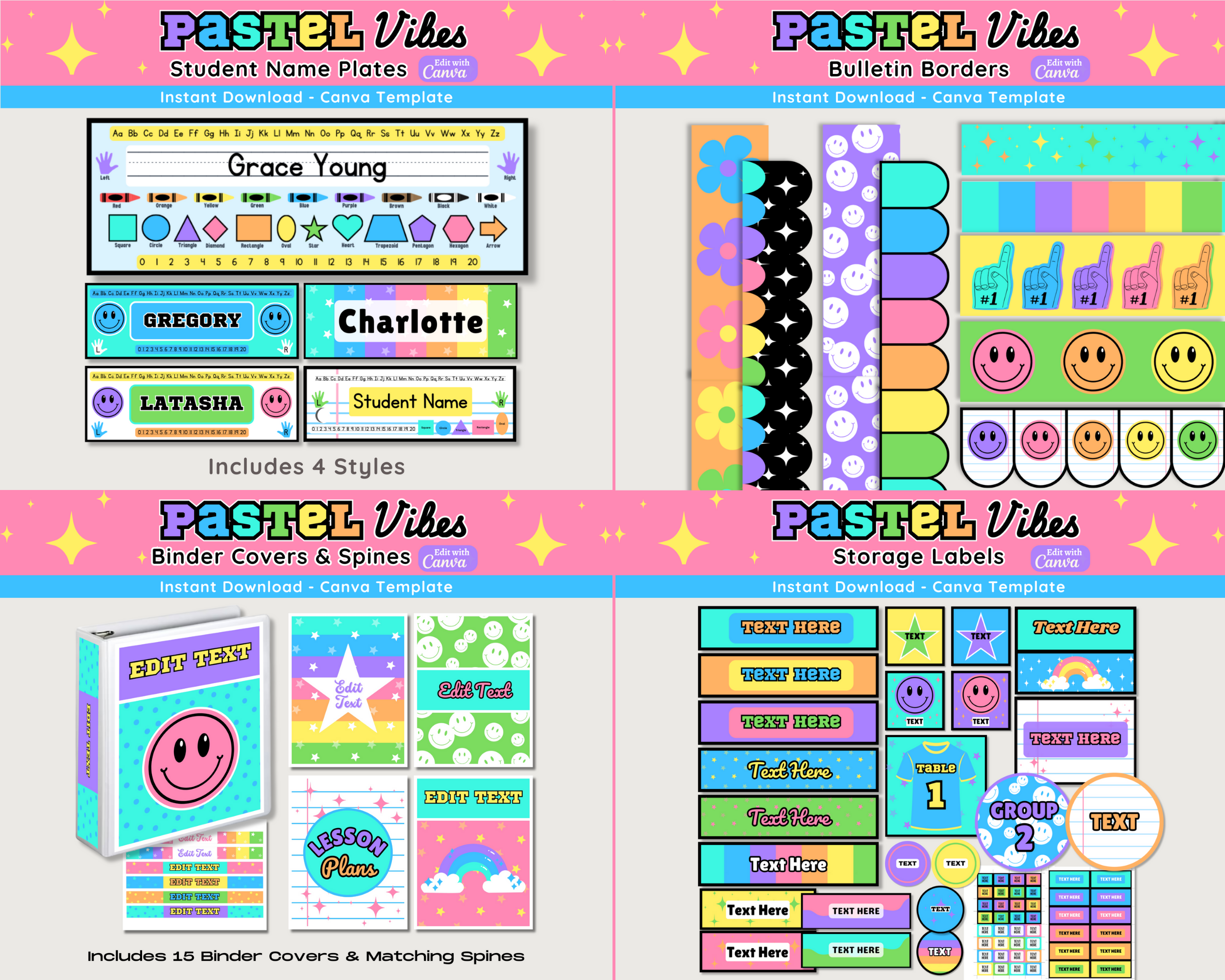 Pastel Happy Sports Classroom Decor Bundle Theme: Editable Printable Displays & Teacher Organizational Materials (Canva Digital Download)