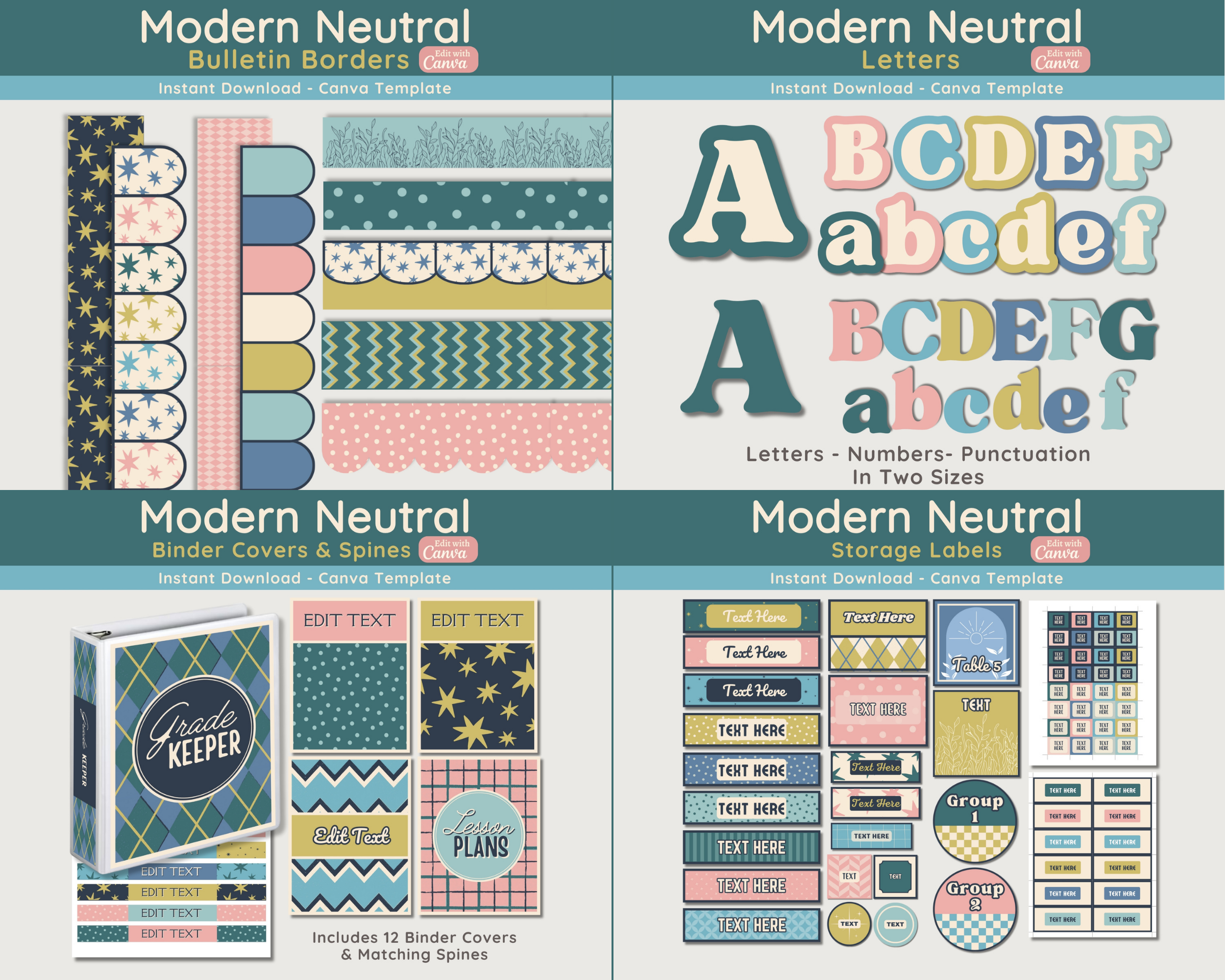 Neutral Simplistic Classroom Decor Bundle: Modern Printable Collection (Canva Template)