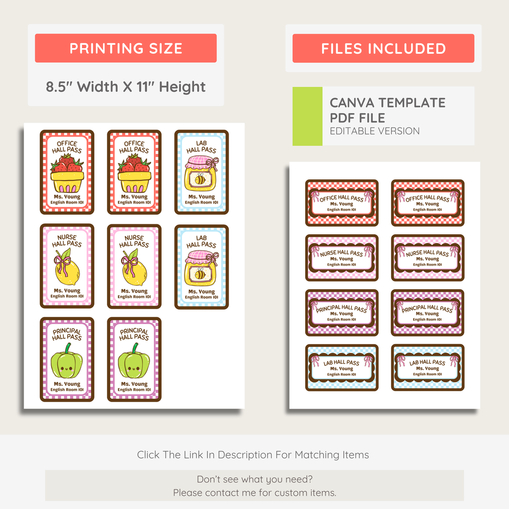 Printable Hall Passes: Farmer's Market Classroom Decor Theme, Editable Template (Digital Download)