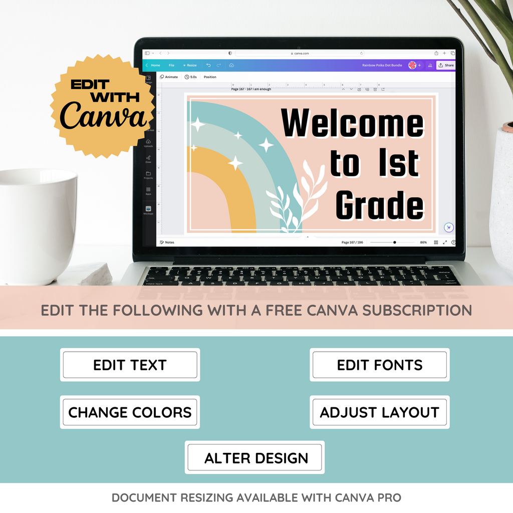 Calm Modern Classroom Decor Bundle: Simple Pastel Teacher Theme (Canva Template)