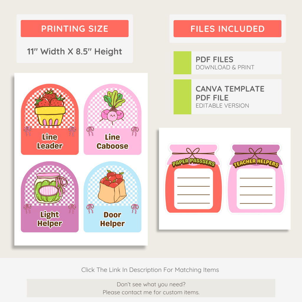 Classroom Jobs Student Helpers Printable Display: Farmer's Market Decor Theme, Editable Template (Digital Download)