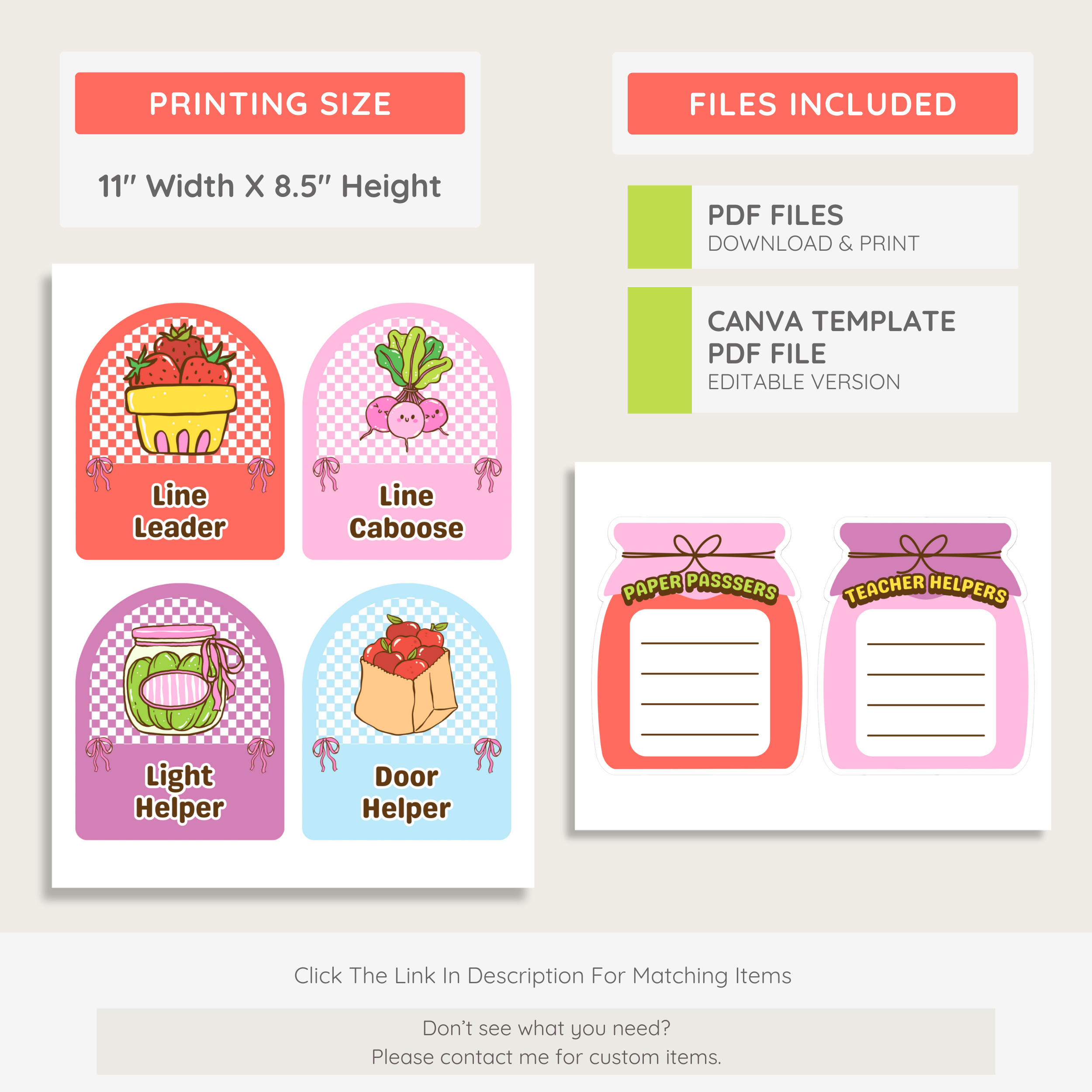 Classroom Jobs Student Helpers Printable Display: Farmer's Market Decor Theme, Editable Template (Digital Download)