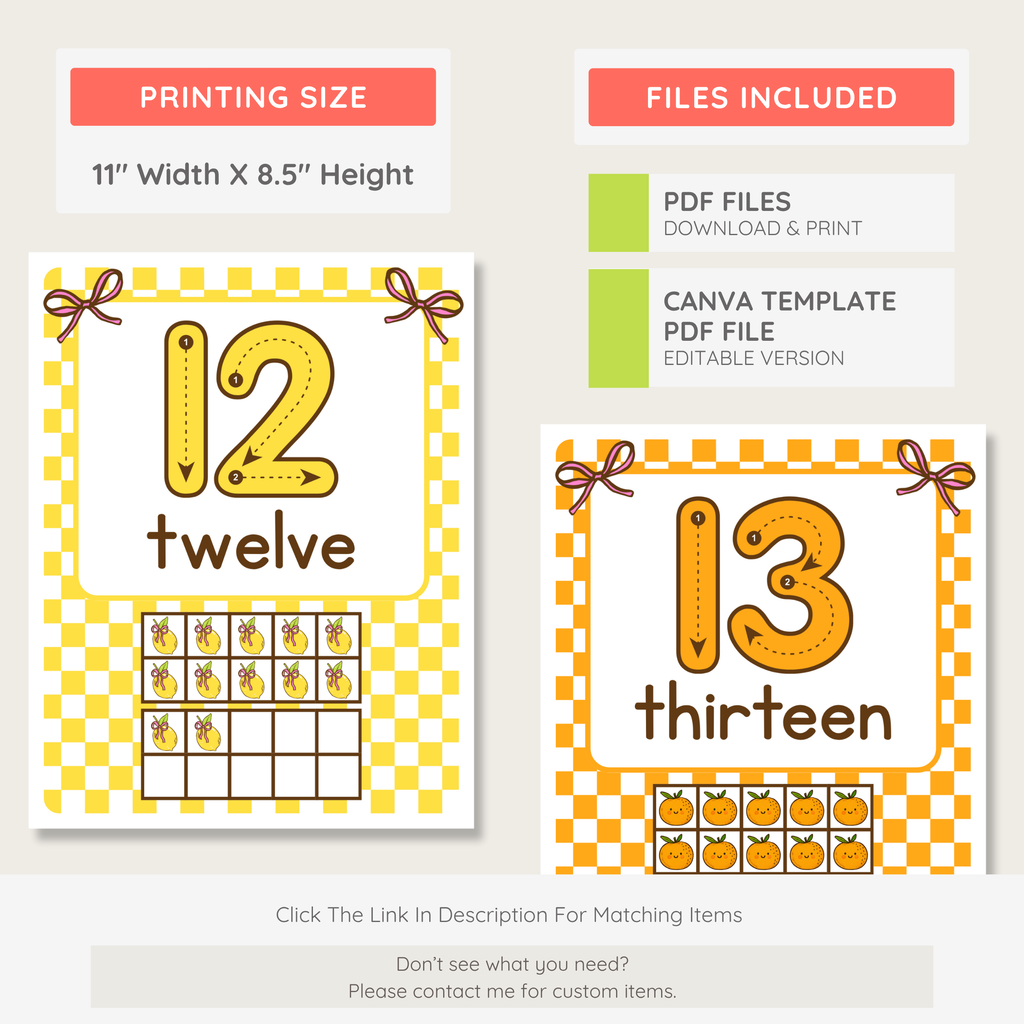 Printable Number Posters: Ten Frame, Skip Counting, Number Line, Farmer's Market Theme, Editable Canva Template