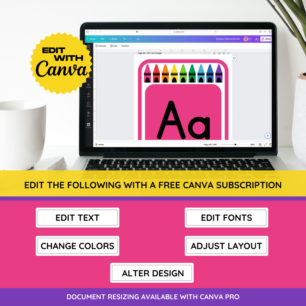 Rainbow Crayon Classroom Decor Bundle: Editable Teacher Templates (Canva, Instant Download), Bright Crayon Theme