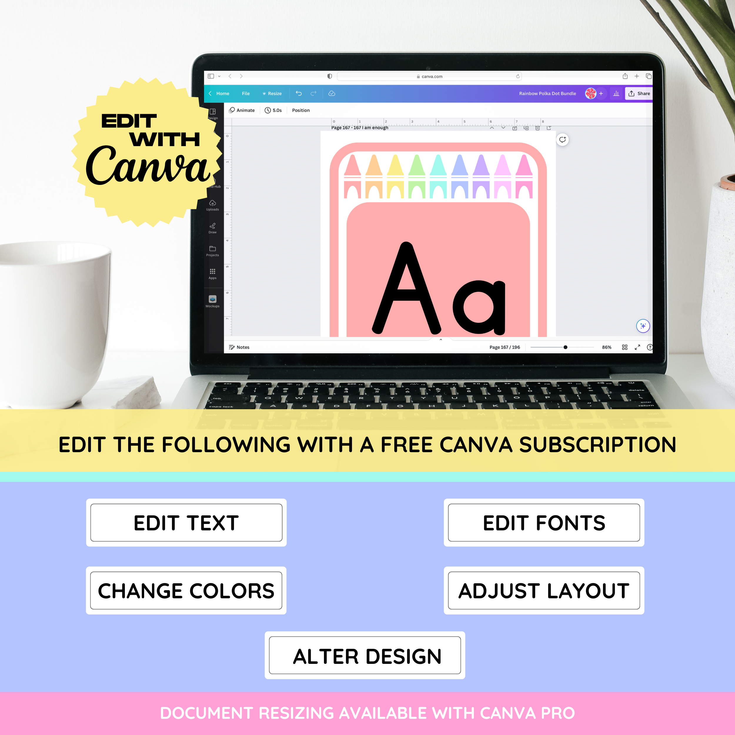 Pastel Rainbow Crayon Classroom Decor Kit: Editable Teacher Theme (Canva Template Digital Download), Printable Teacher Decor