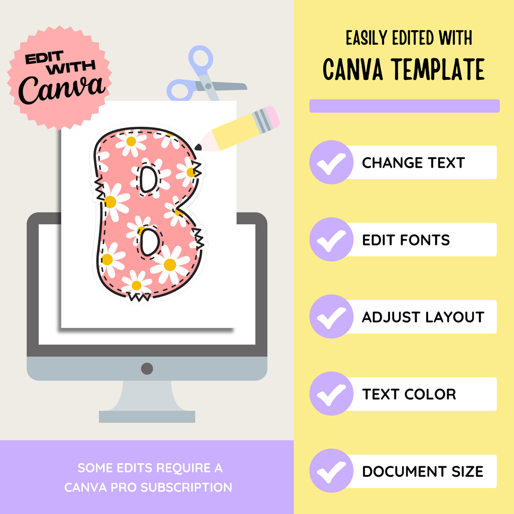 Blooming Daisy Pastel Summer Bulletin Board, Back To School Display Kit, Printable PDF, Canva Template