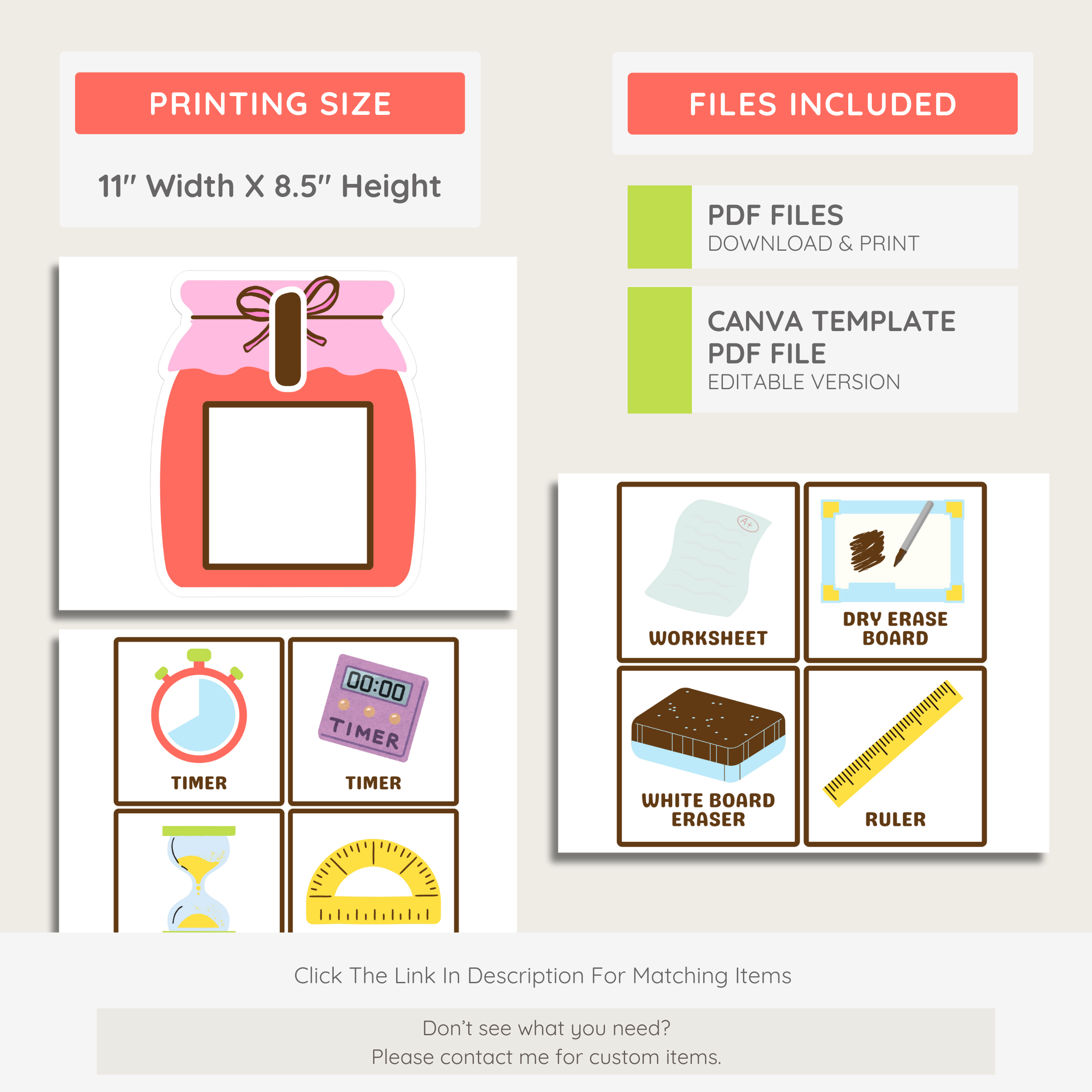Visual Supply Cards Display: Teacher Instructional Helper, Farmer's Market Classroom Decor Theme, Editable Template (Digital Download)