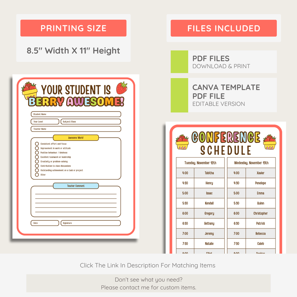 Parent Teacher Conference Documents: Farmer's Market Decor Theme, Editable Canva Template (Printable Digital Download)