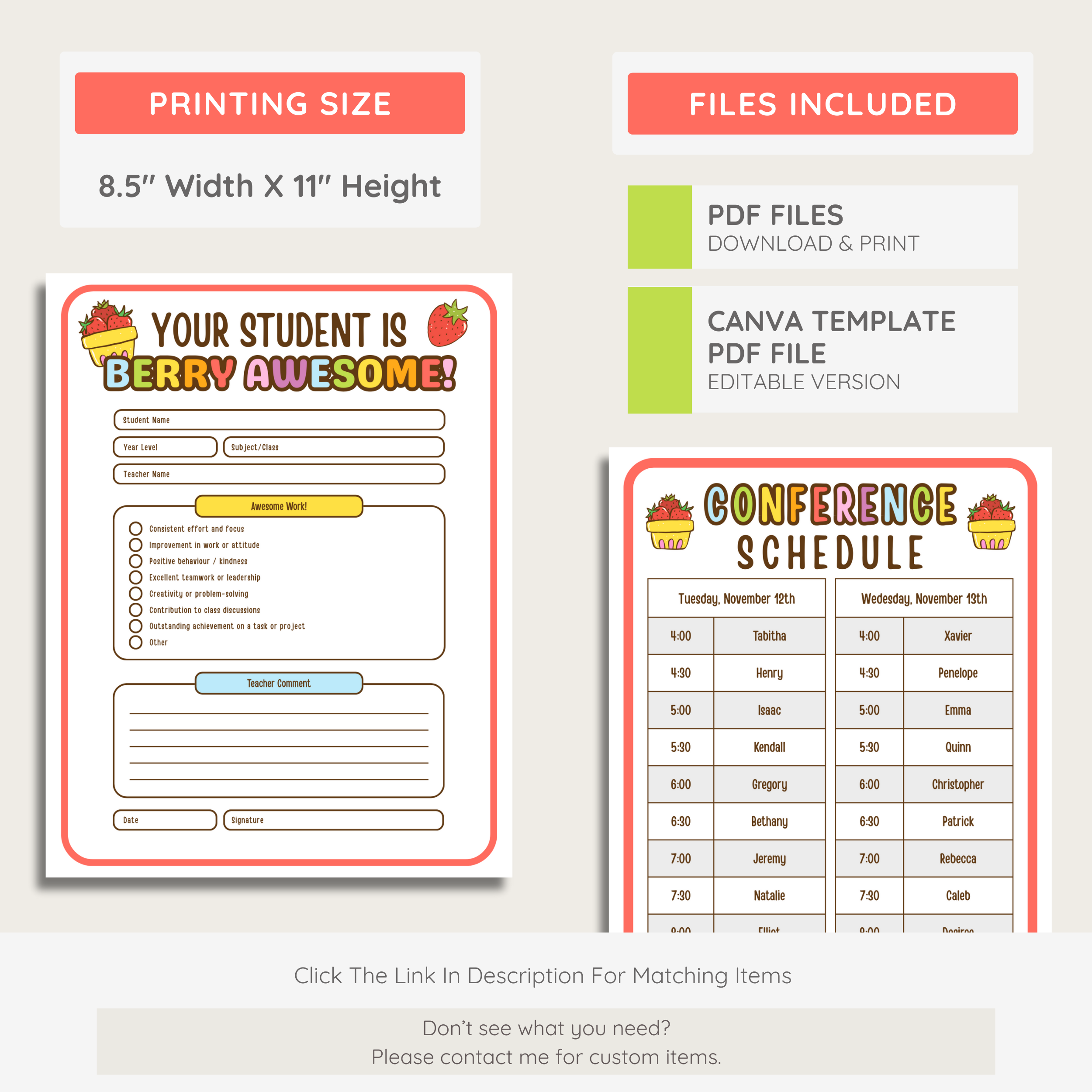 Parent Teacher Conference Documents: Farmer's Market Decor Theme, Editable Canva Template (Printable Digital Download)