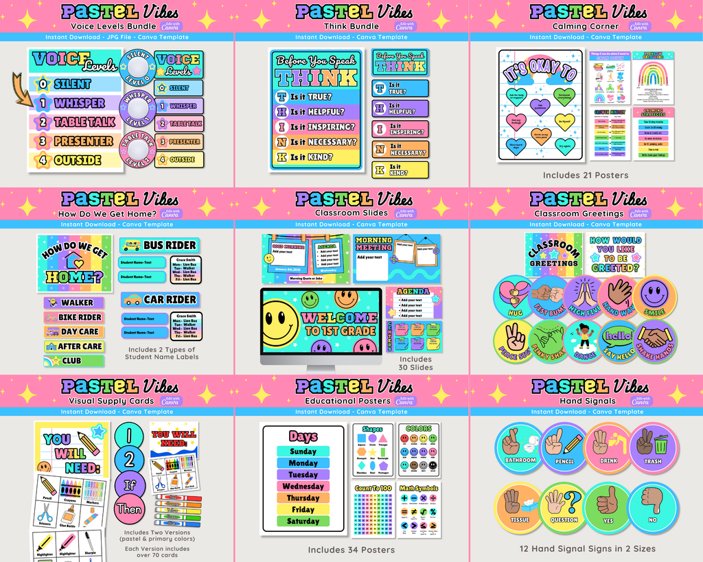 Pastel Happy Sports Classroom Decor Bundle Theme: Editable Printable Displays & Teacher Organizational Materials (Canva Digital Download)