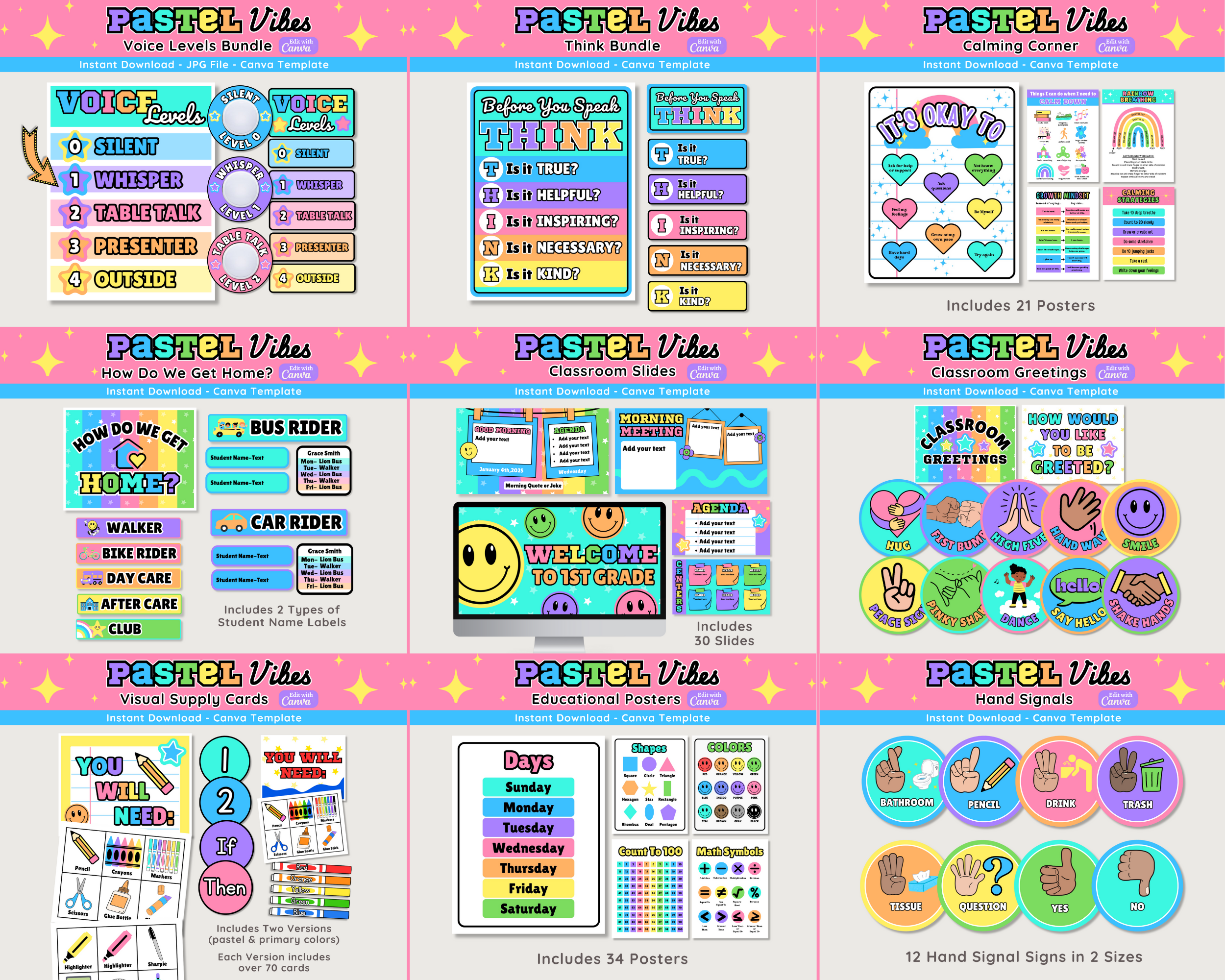 Pastel Happy Sports Classroom Decor Bundle Theme: Editable Printable Displays & Teacher Organizational Materials (Canva Digital Download)