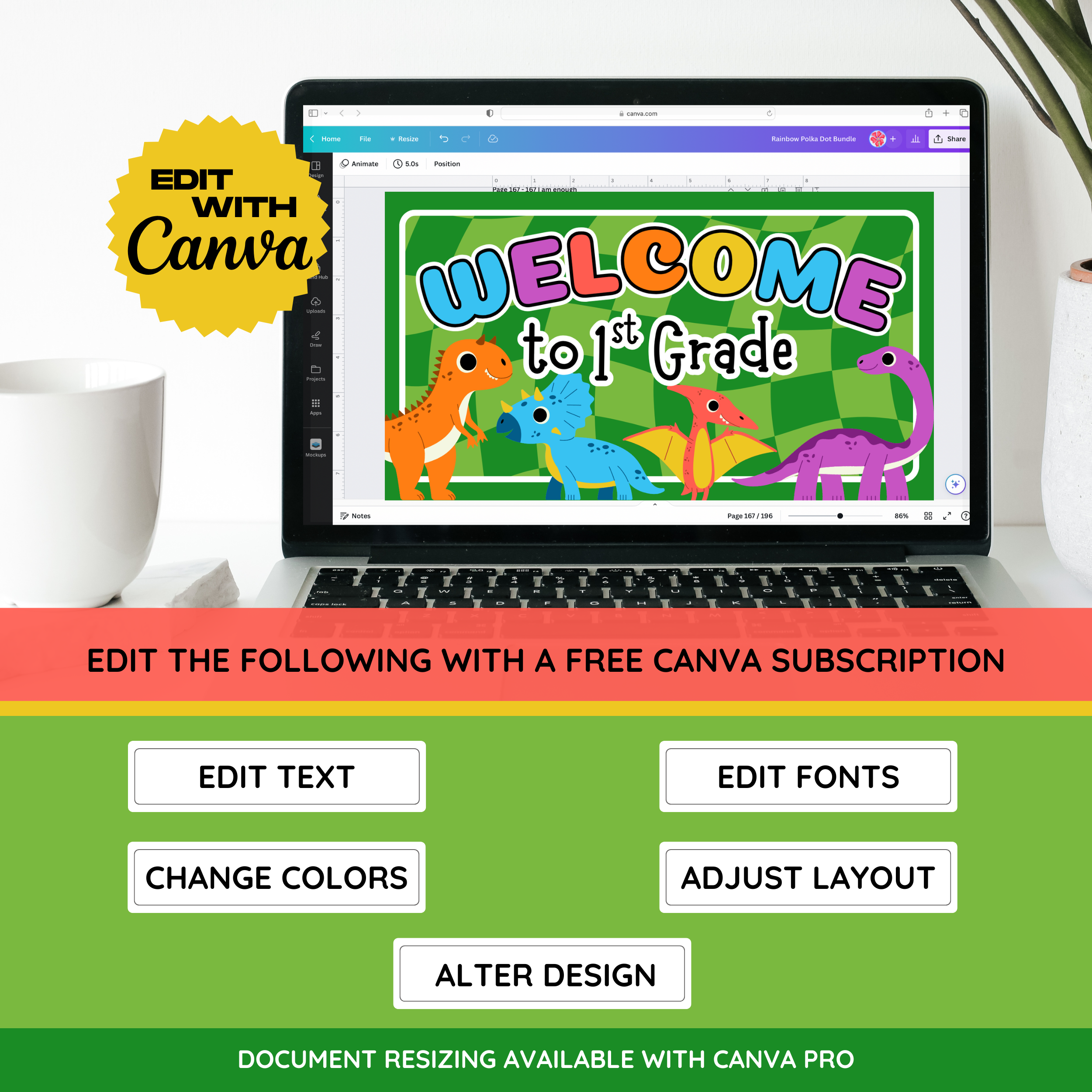 Dinosaur Classroom Decor Set: Editable Teacher Organization (Canva Template Digital Download), Bright Bold Dino Theme